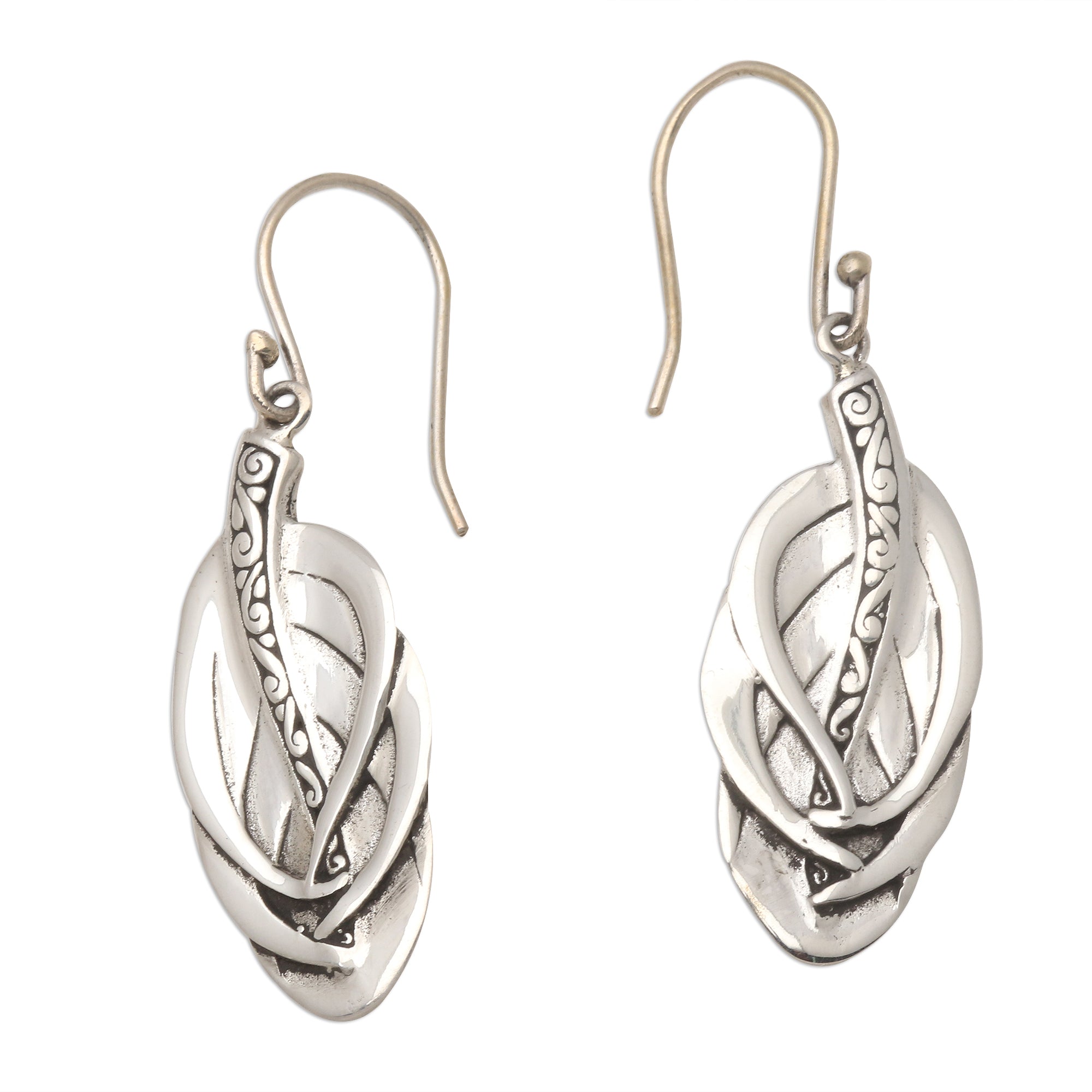 Premium Tufted Feathers Sterling Silver Dangle Earrings - Handcrafted in Bali