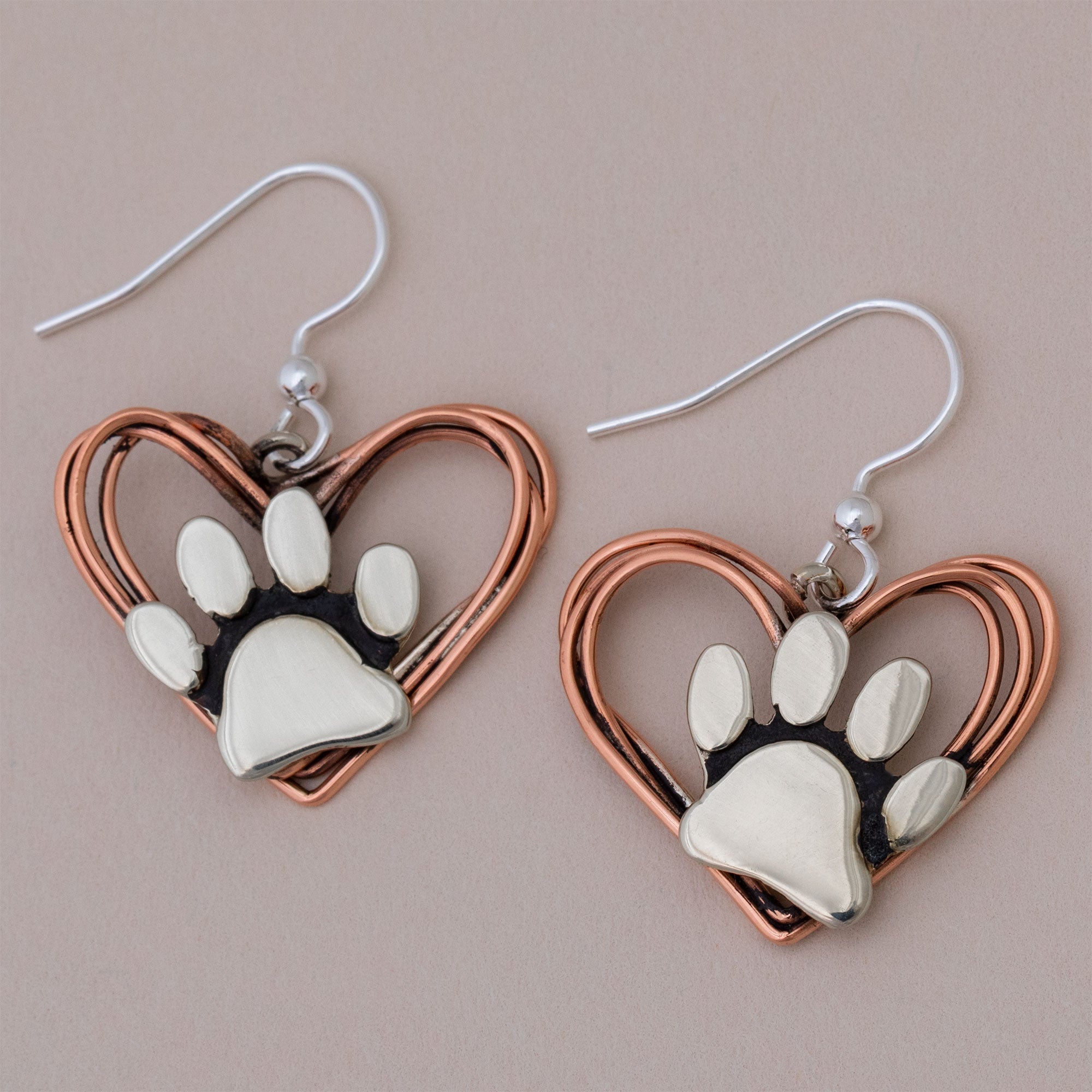 Premium Mixed Metal Paw Print Heart Earrings