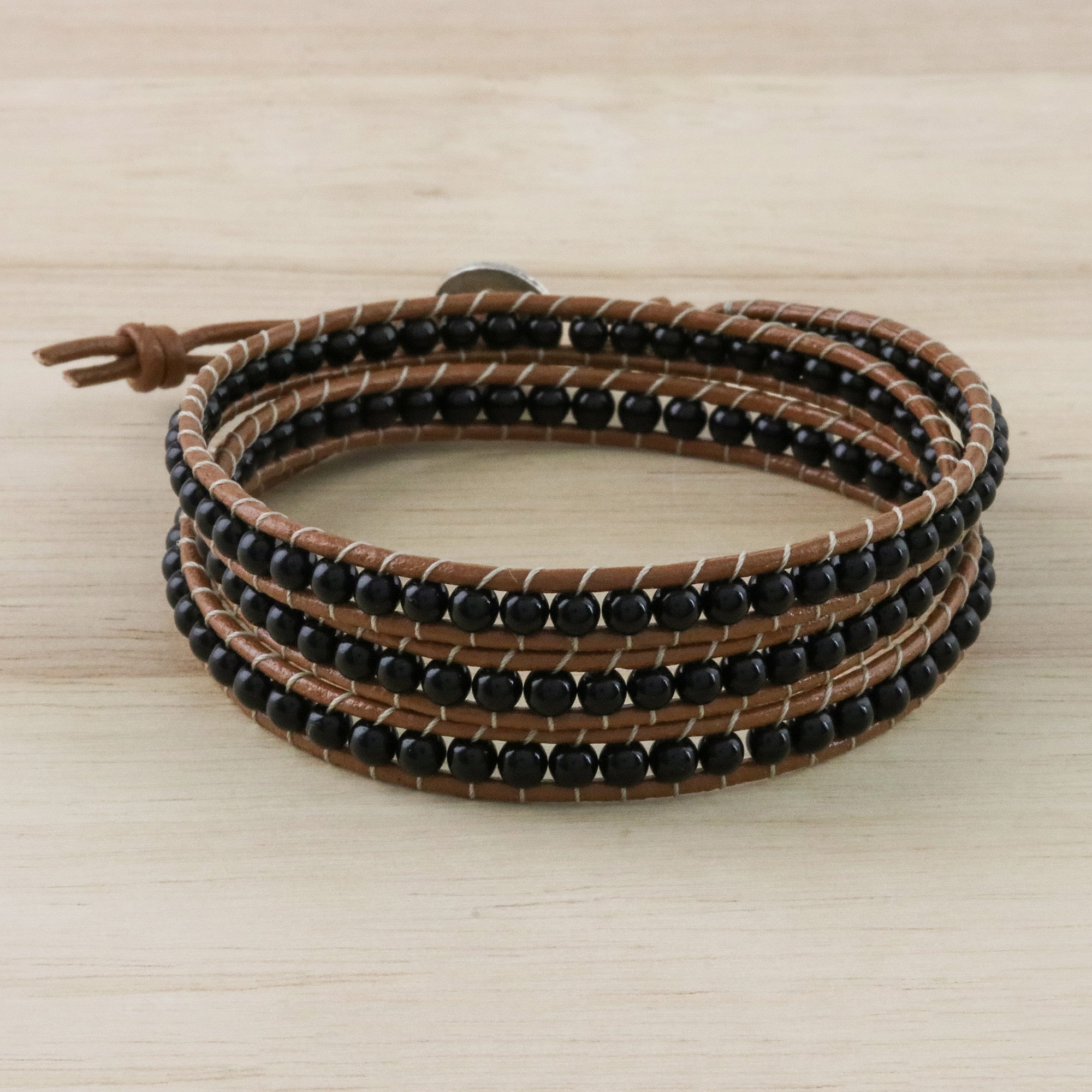 Premium Onyx Beaded Wrap Bracelet – Handcrafted in Thailand