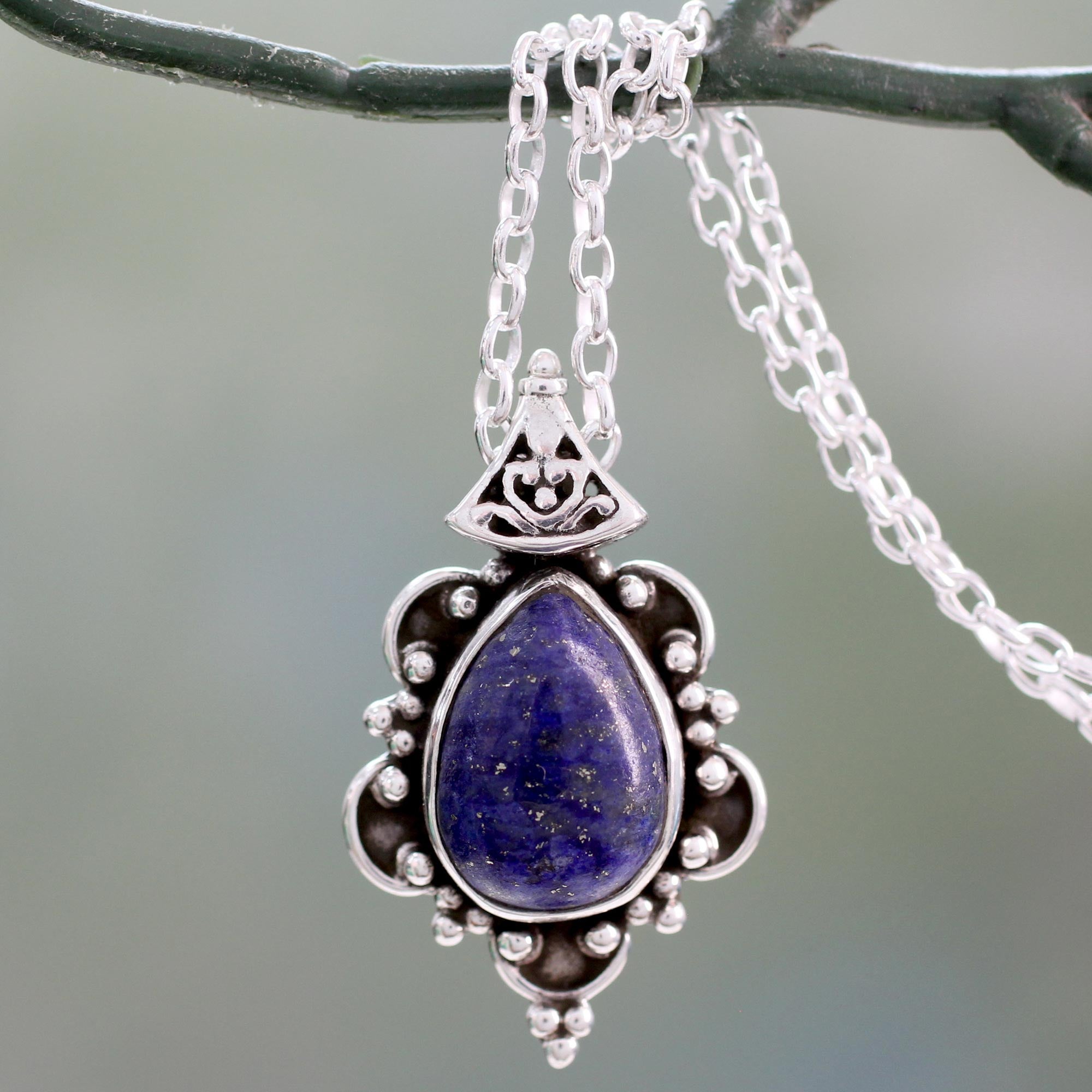 Premium Royal Crown Lapis Lazuli Pendant Necklace - Sterling Silver Elegance