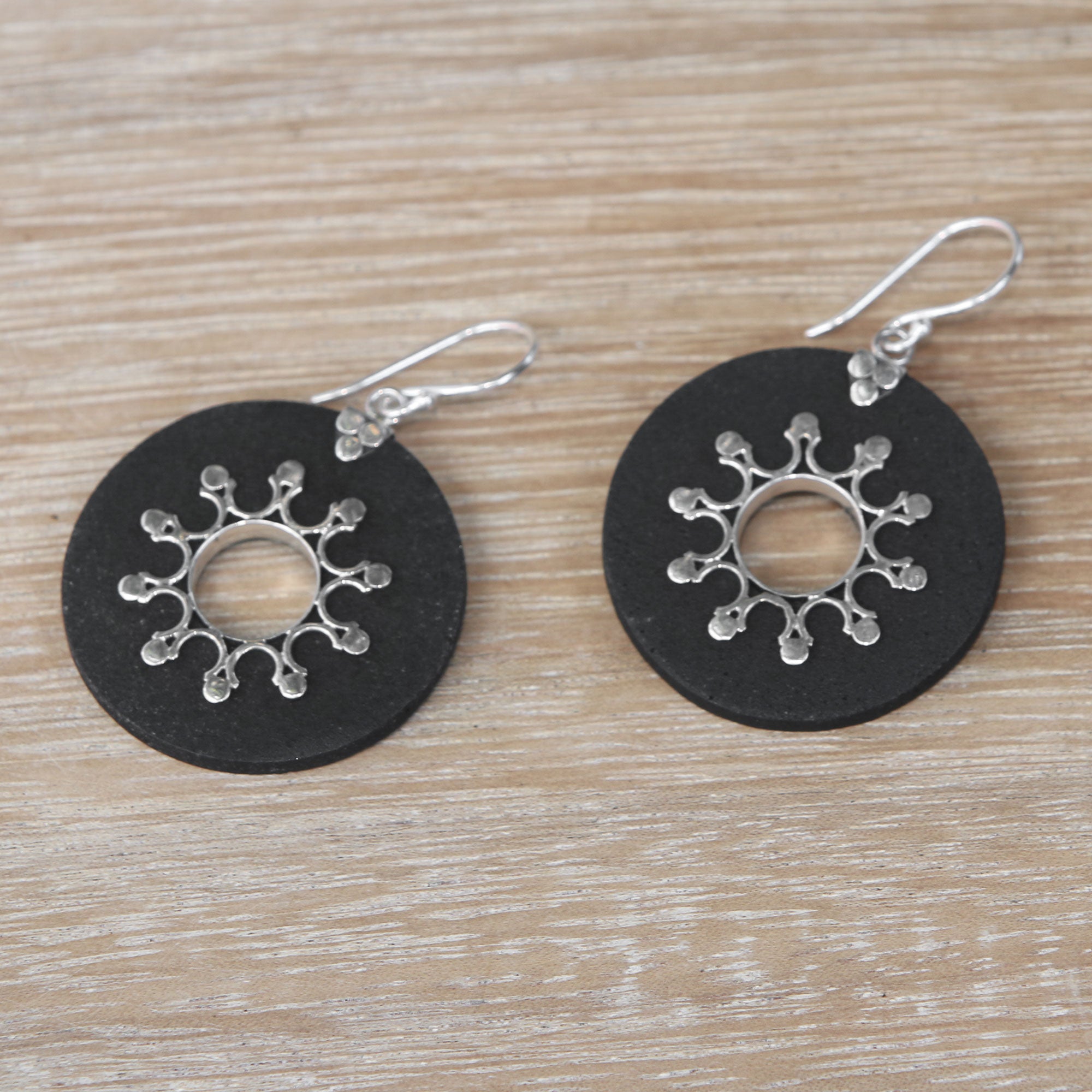 Premium Dark Sun Sterling Silver Lava Stone Dangle Earrings