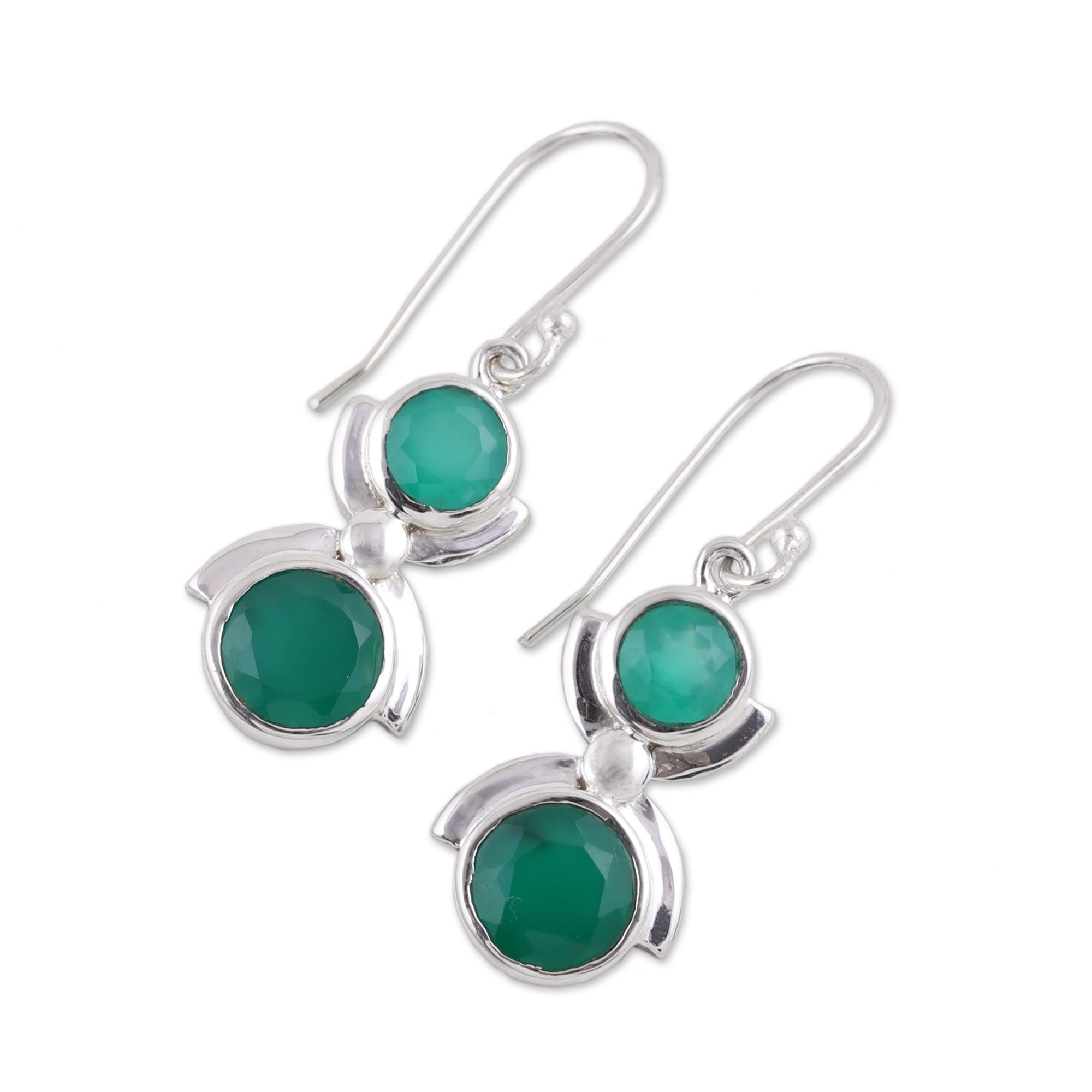 Premium Green Alliance Faceted Onyx Sterling Silver Dangle Earrings