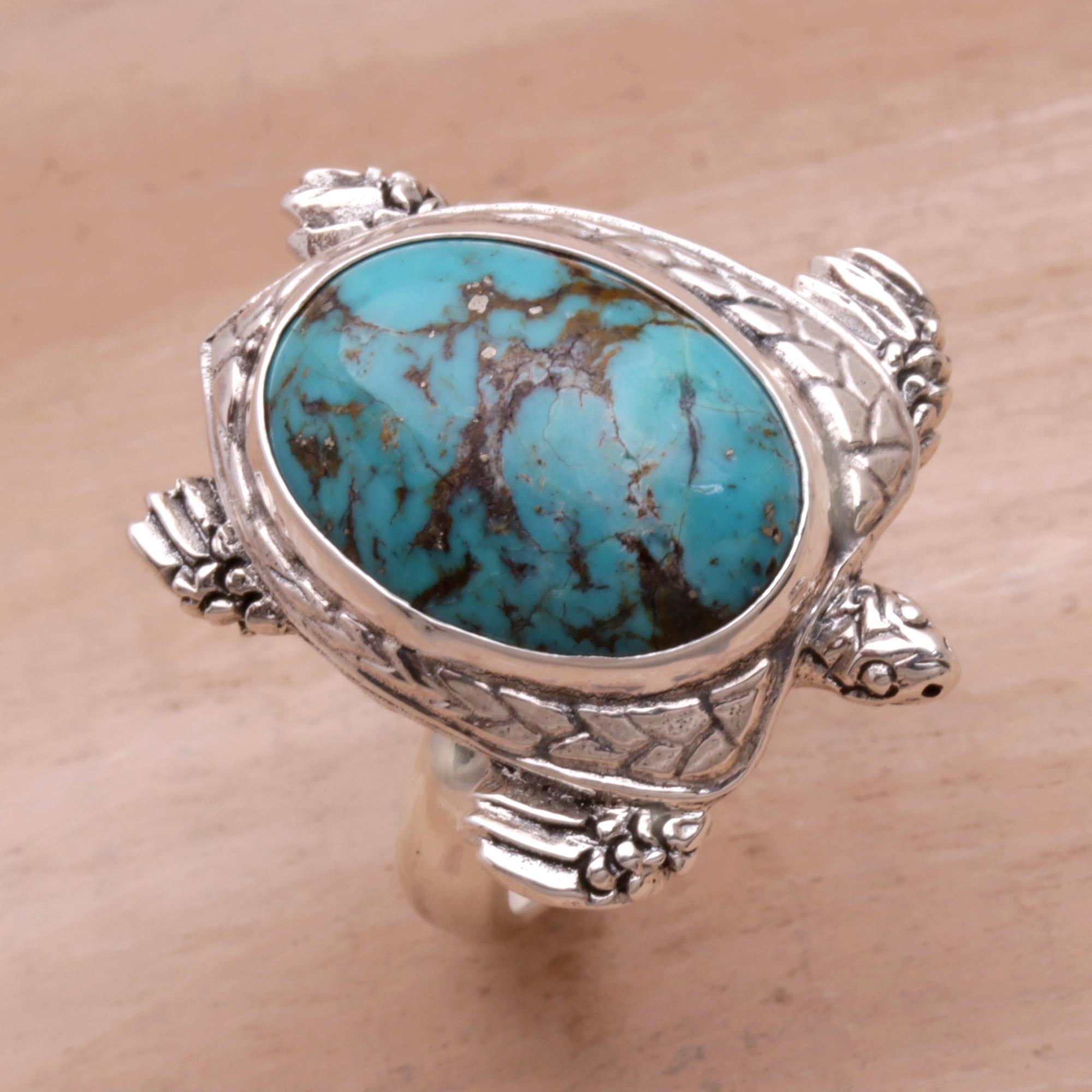 Premium Chelonia Turtle Men's Sterling Silver & Turquoise Ring – Ultimate Symbol of Wisdom