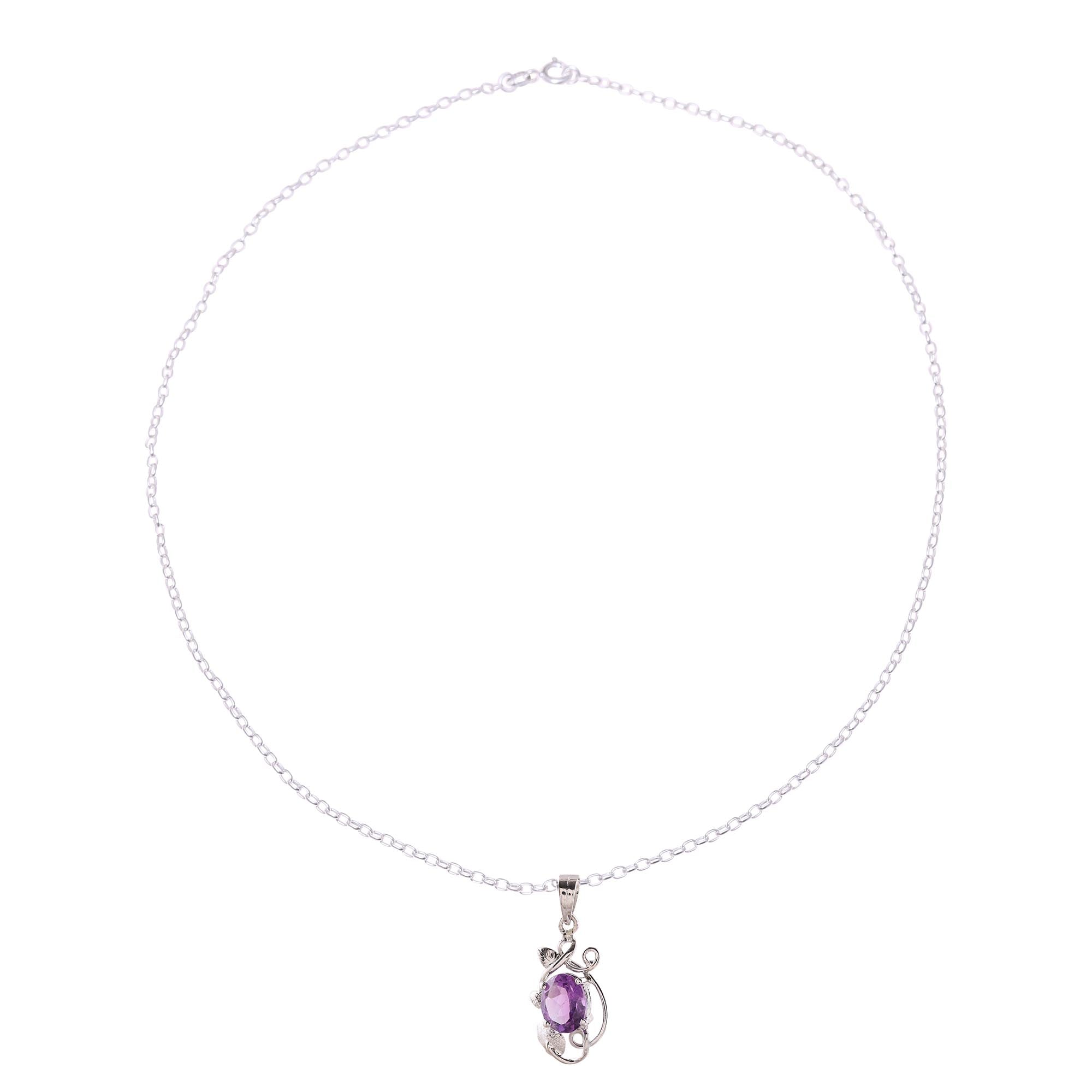 Premium Lilac Dazzle Amethyst Pendant Necklace - Rhodium Plated Sterling Silver