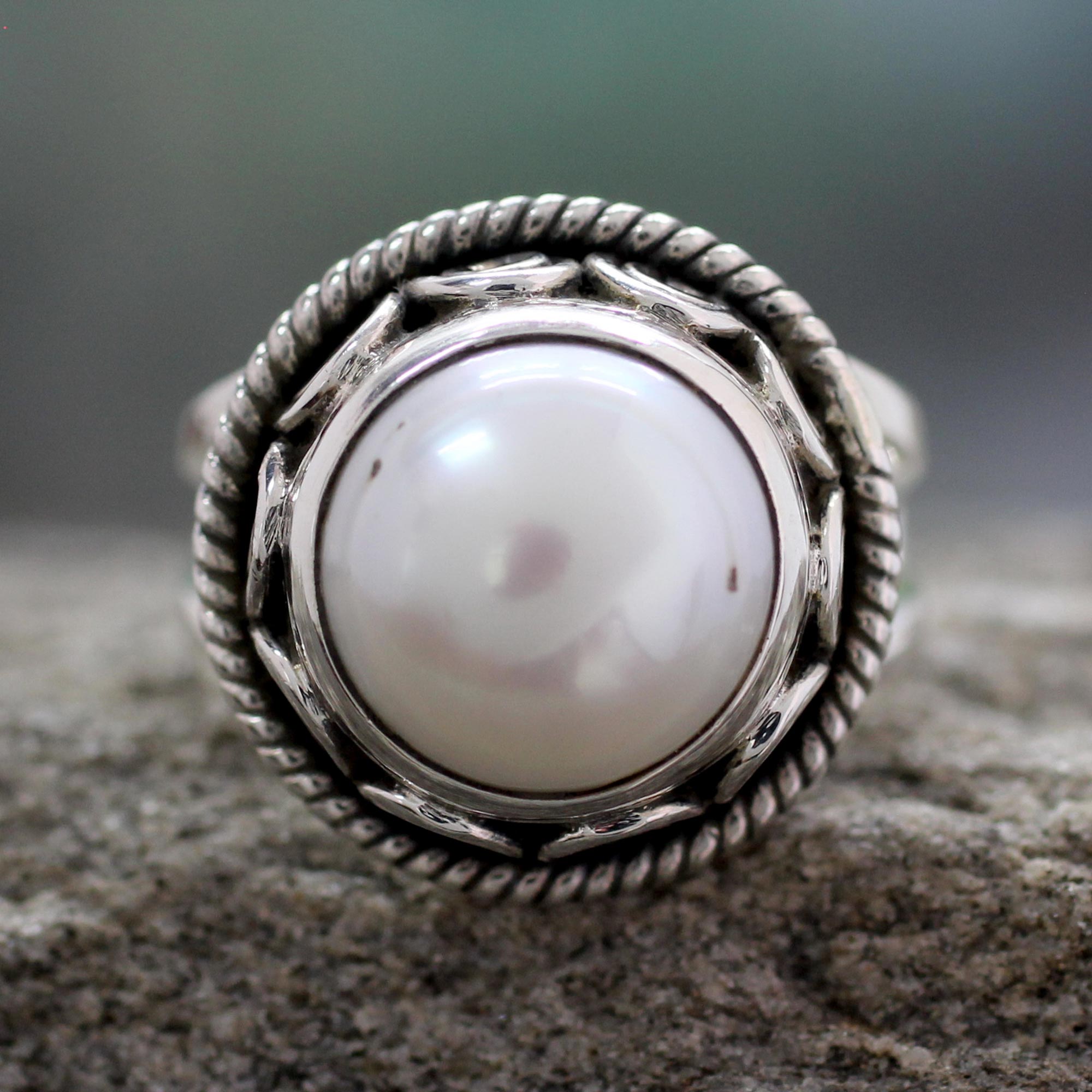 Premium Sterling Silver Perfect Love Pearl Cocktail Ring - Handcrafted in India