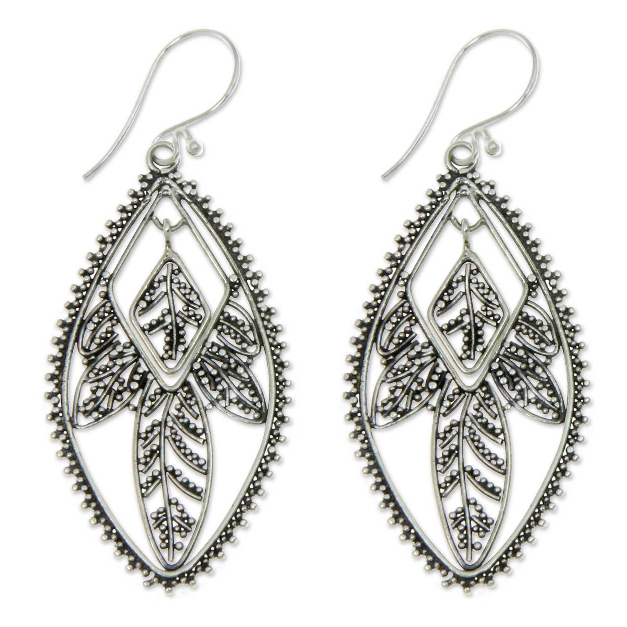 Premium Dewdrop Leaf Sterling Silver Dangle Earrings - Handcrafted Elegance