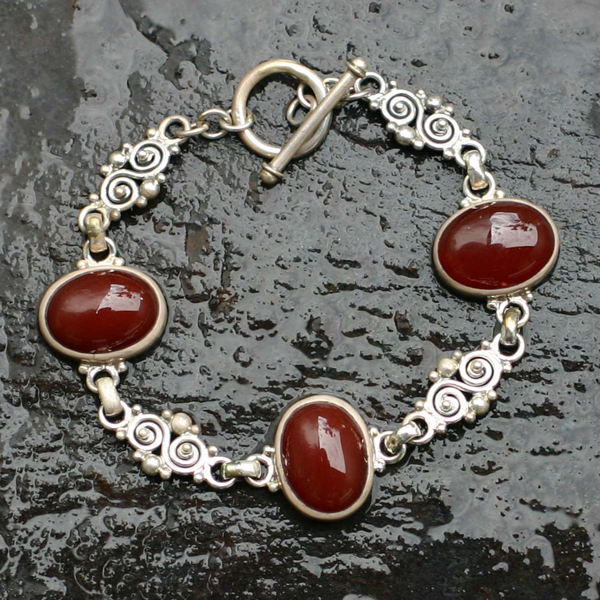 Premium Sunset in Bali Sterling Silver Carnelian Bracelet - Handcrafted Elegance