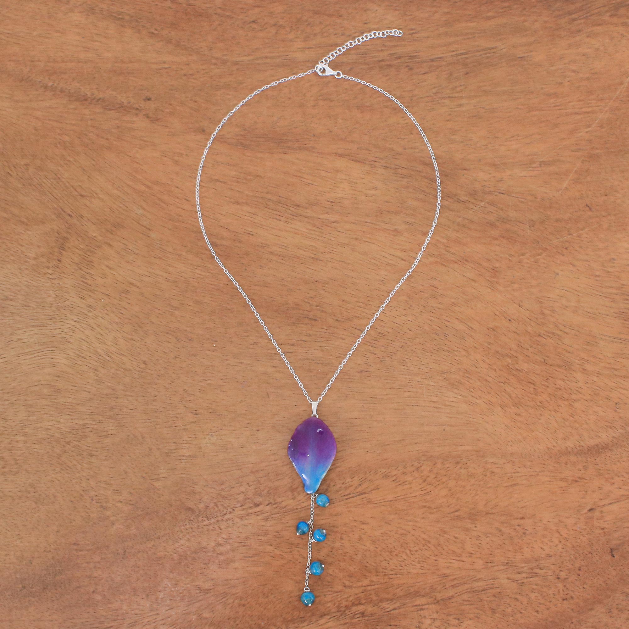 Premium Bloom Balloon Pendant Necklace - Handcrafted Blue Orchid & Eco-Friendly Beads