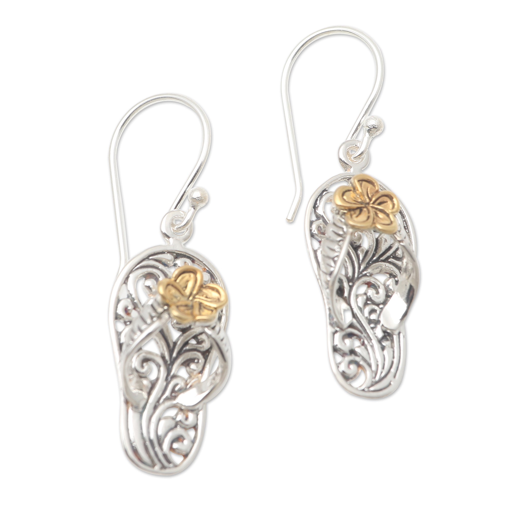 Premium Gold-Accented Sterling Silver Dangle Earrings - Elegant Sandal Design