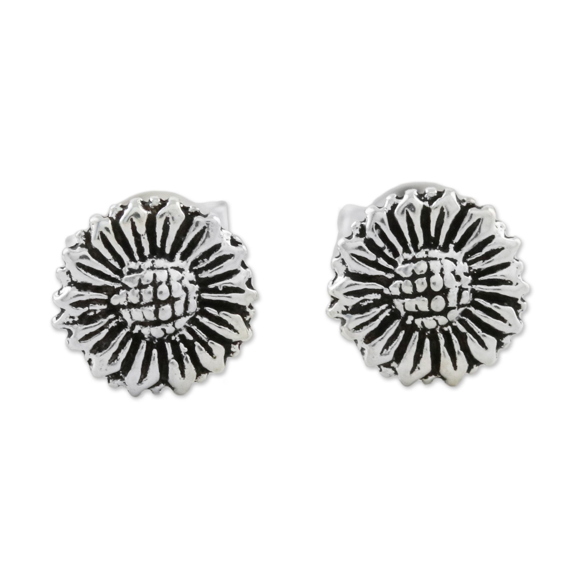 Premium Sterling Silver Sunflower Stud Earrings - Handcrafted in Thailand