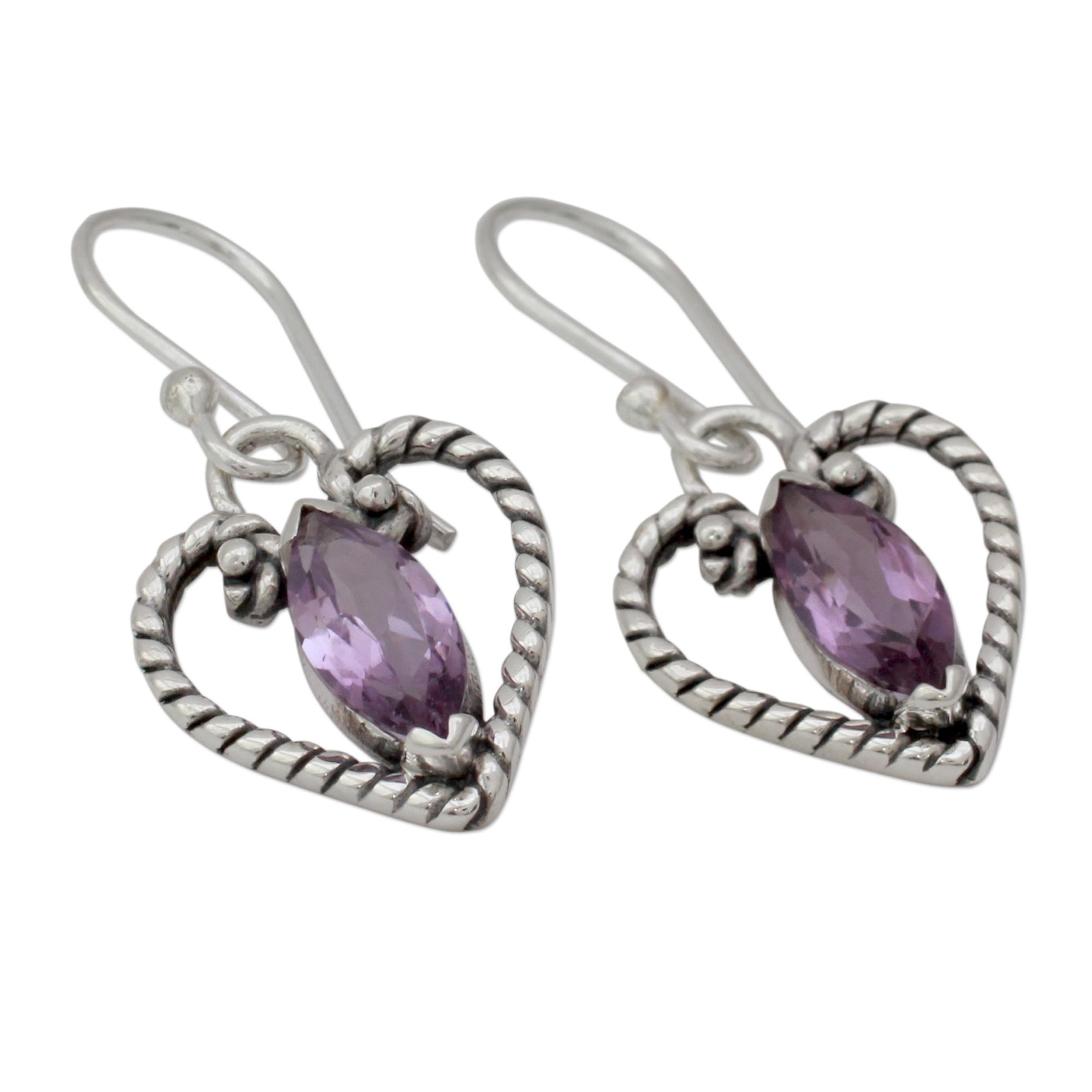 Premium Mystic Love Amethyst Heart Earrings - Handcrafted Sterling Silver Jewelry