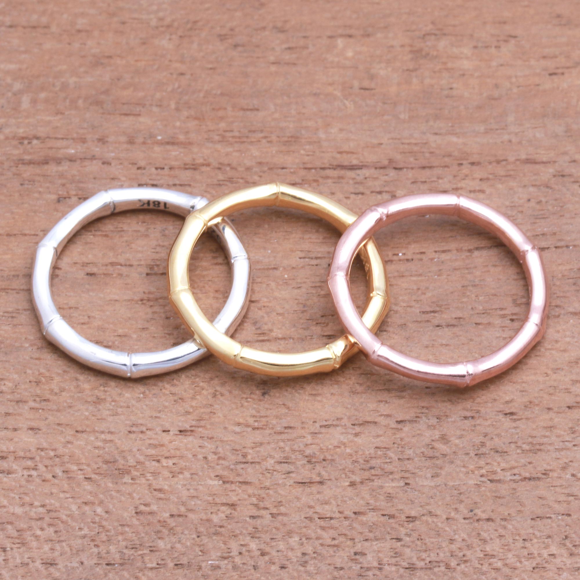 Premium Bamboo Trio Ring Set - Silver, Gold & Rose Gold Collection