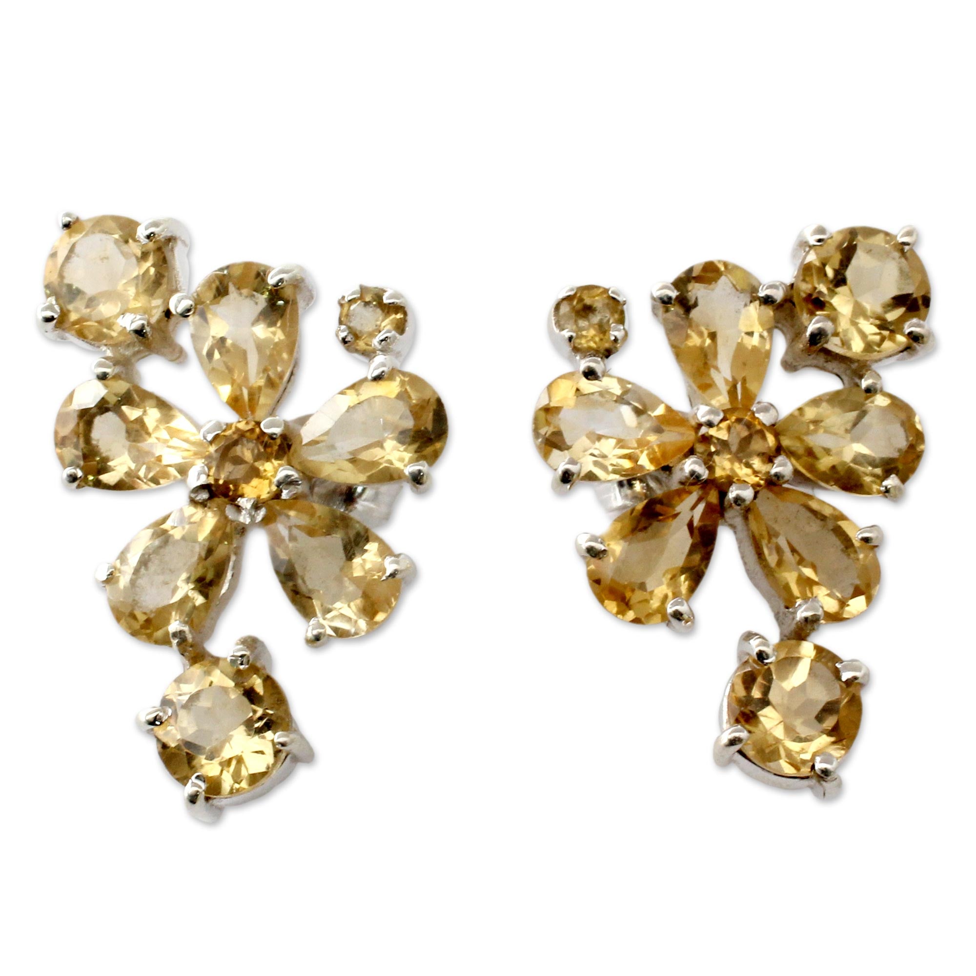 Premium Sunshine Petals Handmade Citrine Earrings – Sterling Silver Floral Design