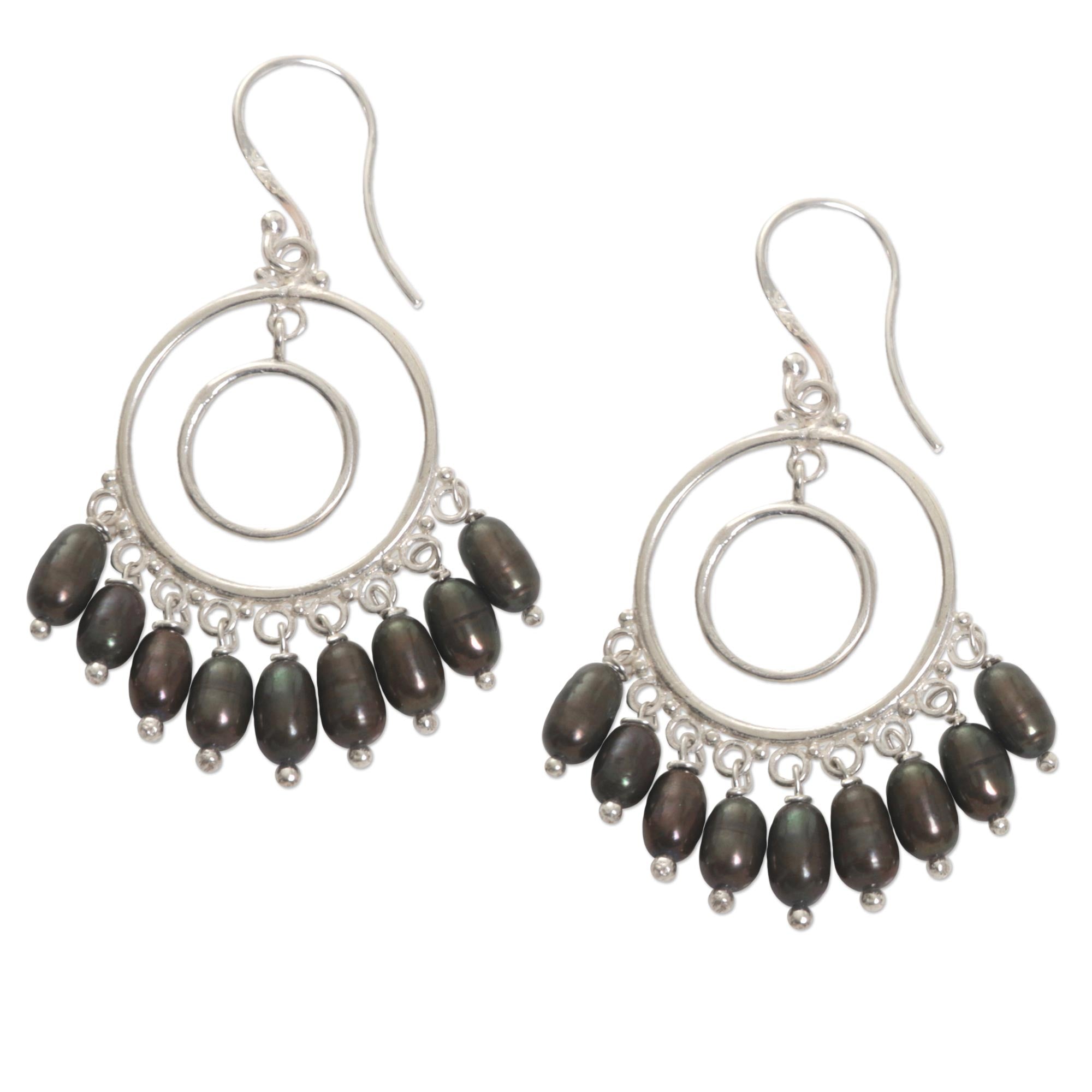 Premium Halo Eclipse Handmade Cultured Pearl Sterling Silver Chandelier Earrings - Elegant Statement Piece