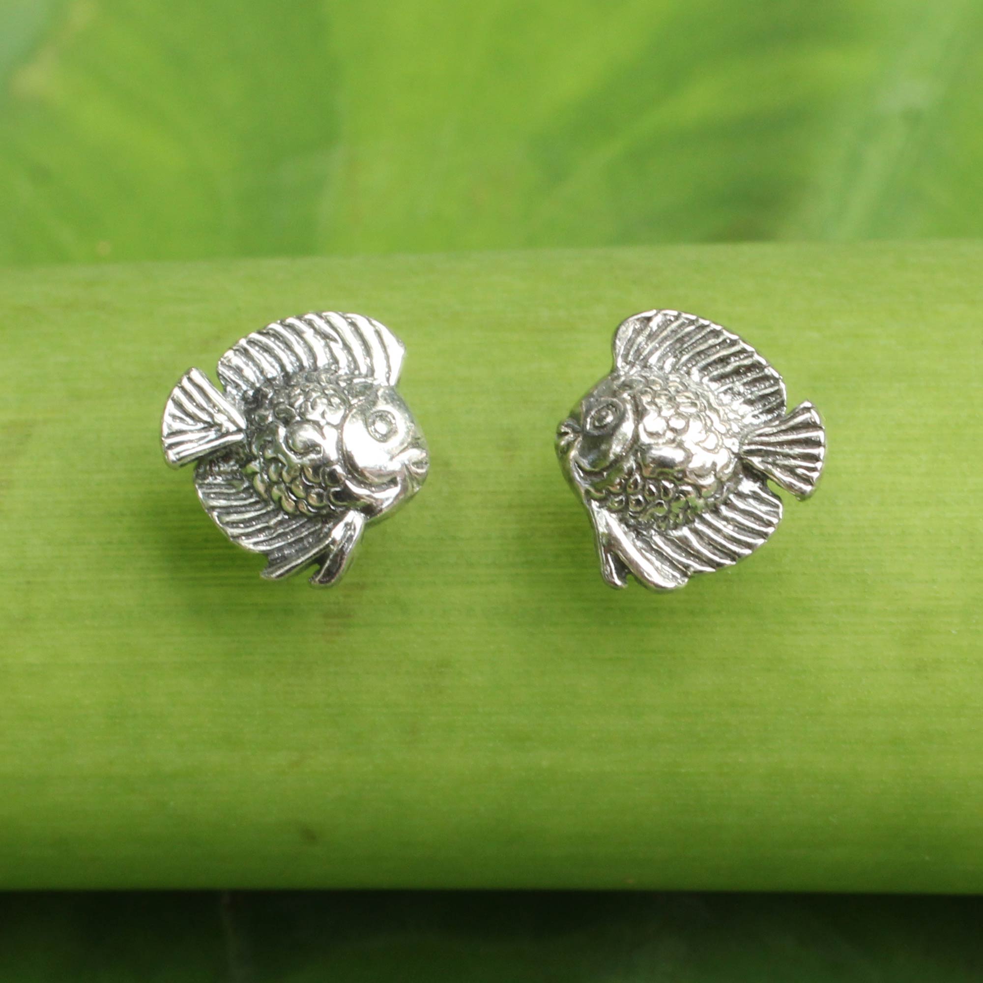 Premium Happy Fish Sterling Silver Button Earrings