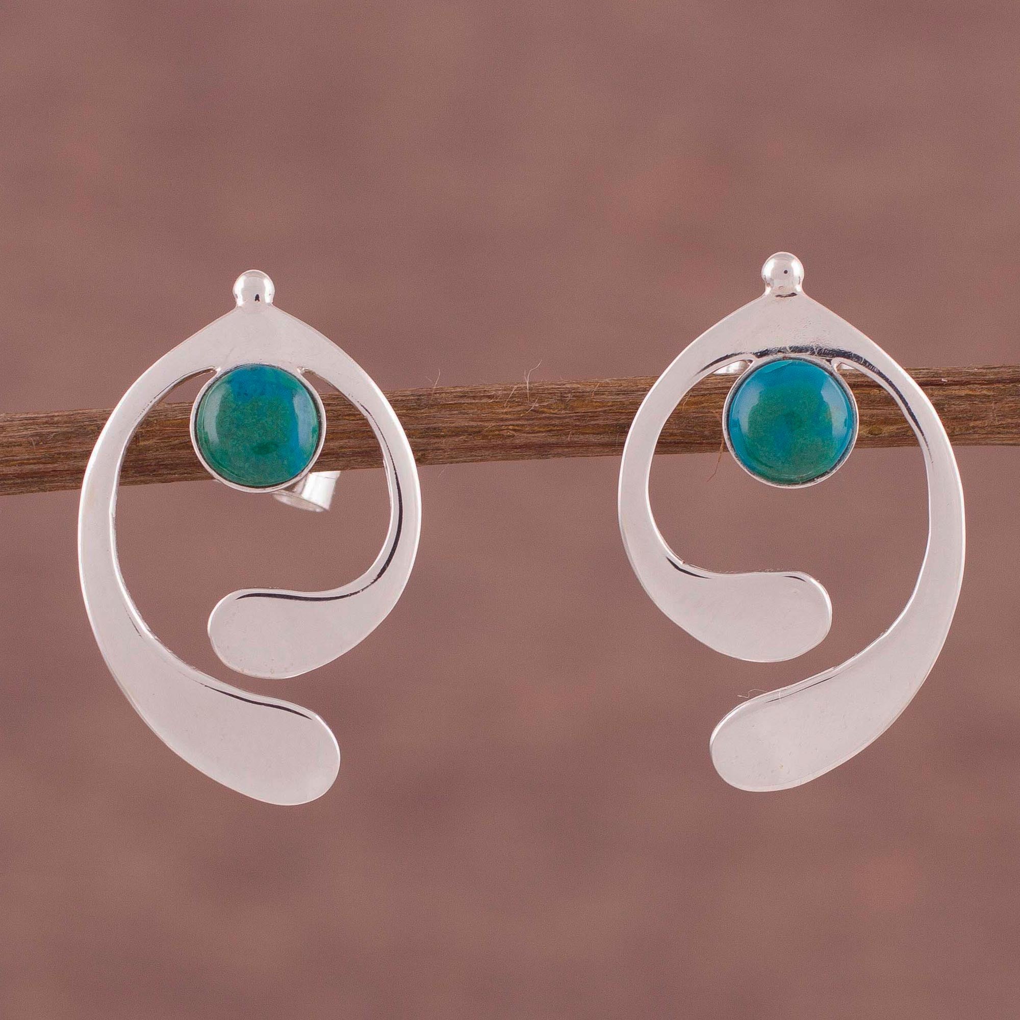 Premium Angelic Chrysocolla Sterling Silver Drop Earrings - Handcrafted in Peru