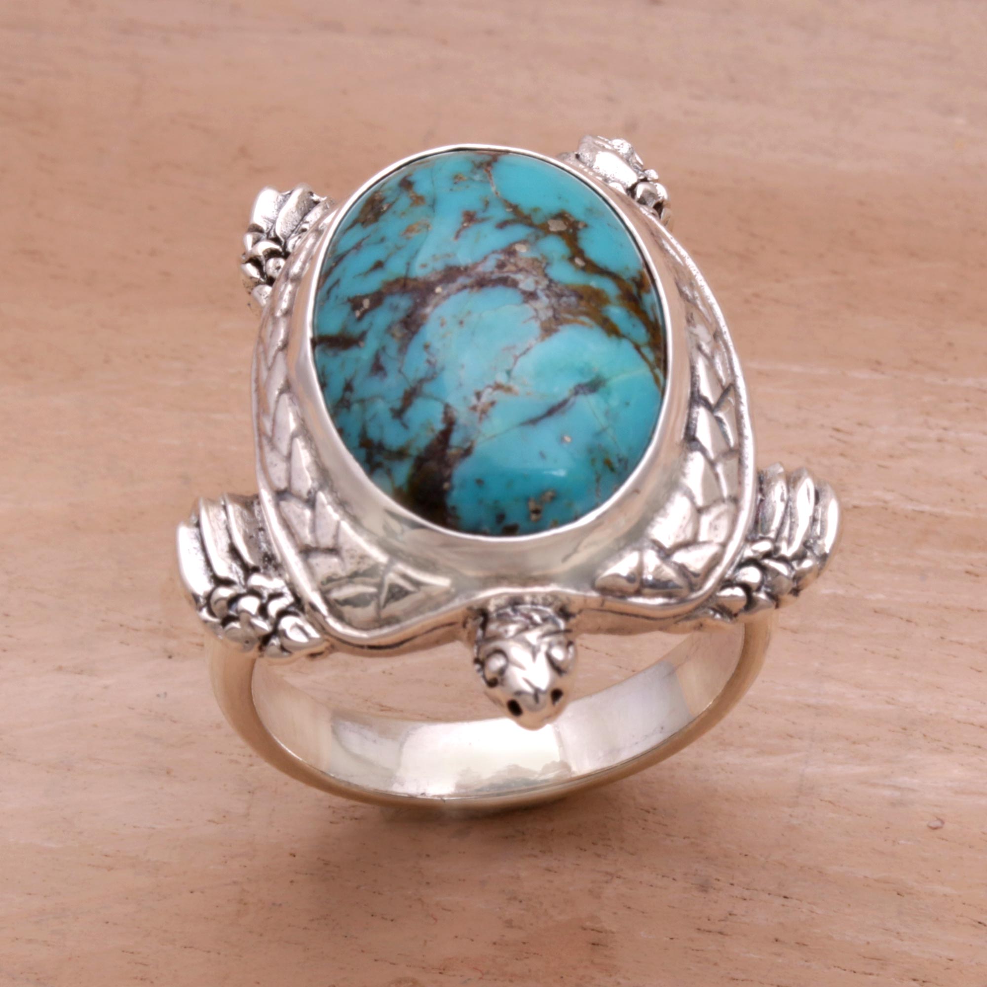 Premium Chelonia Turtle Men's Sterling Silver & Turquoise Ring – Ultimate Symbol of Wisdom