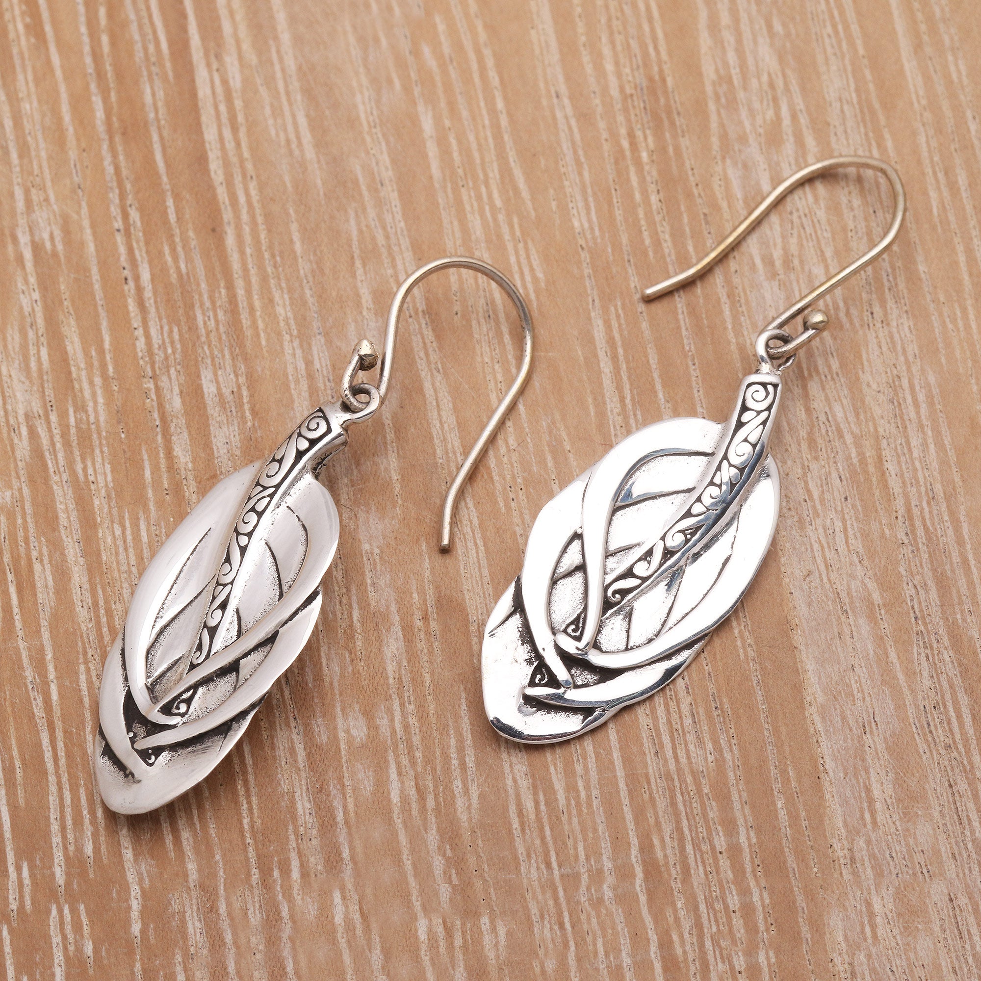 Premium Tufted Feathers Sterling Silver Dangle Earrings - Handcrafted in Bali