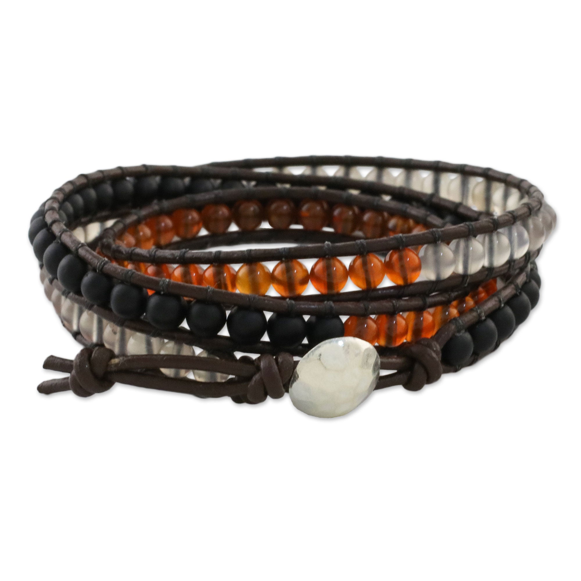 Premium Sunset Wanderlust Wrap Bracelet – Handcrafted Leather & Gemstone Design