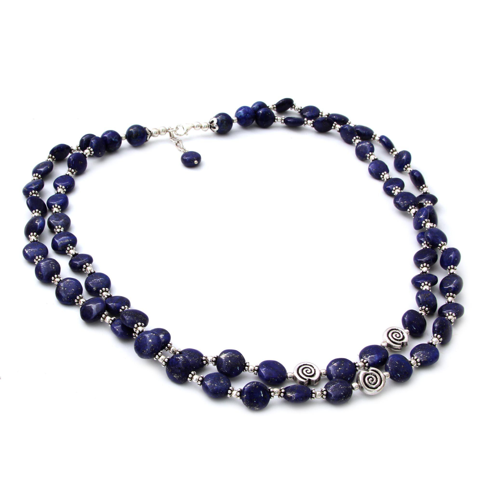 Premium Lapis Lazuli Sterling Silver Beaded Necklace - Handcrafted Elegance