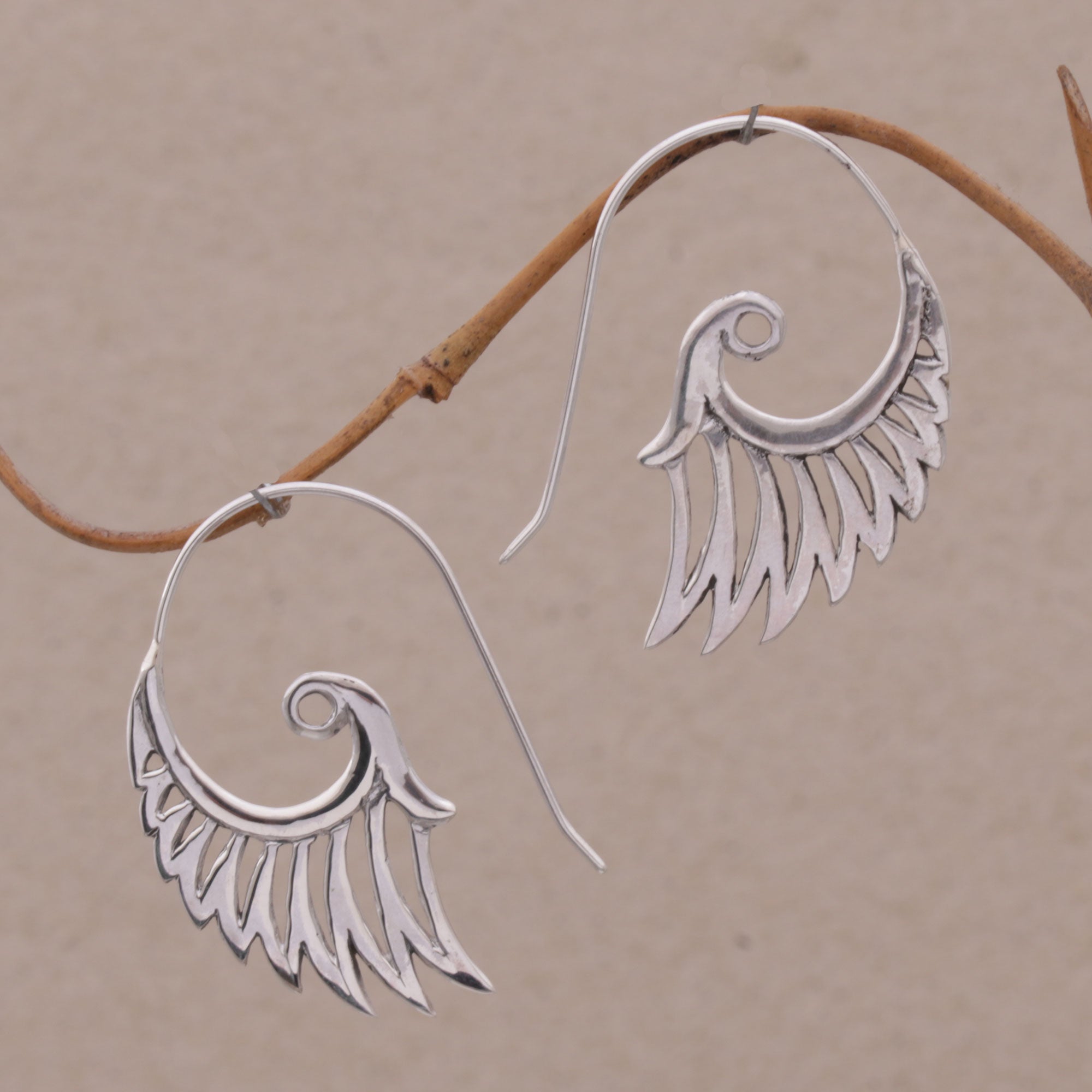 Premium Winged Elegance Spiral Sterling Silver Earrings