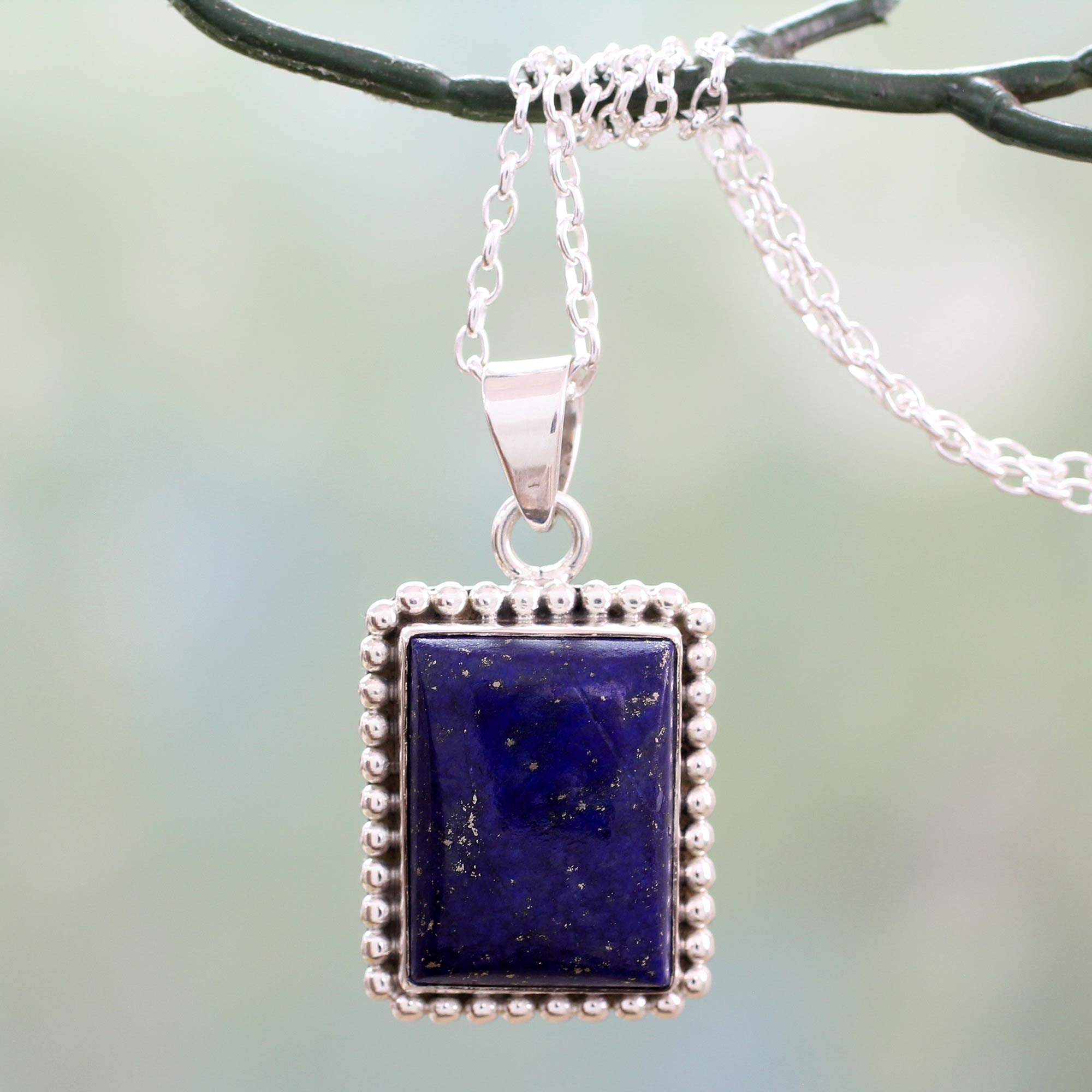 Premium Lapis Lazuli Sterling Silver Necklace - Handcrafted in India