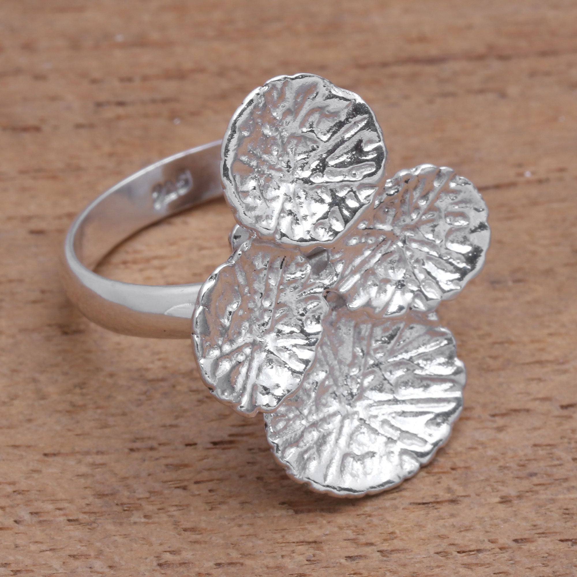 Premium Modern Sterling Silver Abstract Lily Pad Cocktail Ring - Handcrafted in Bali