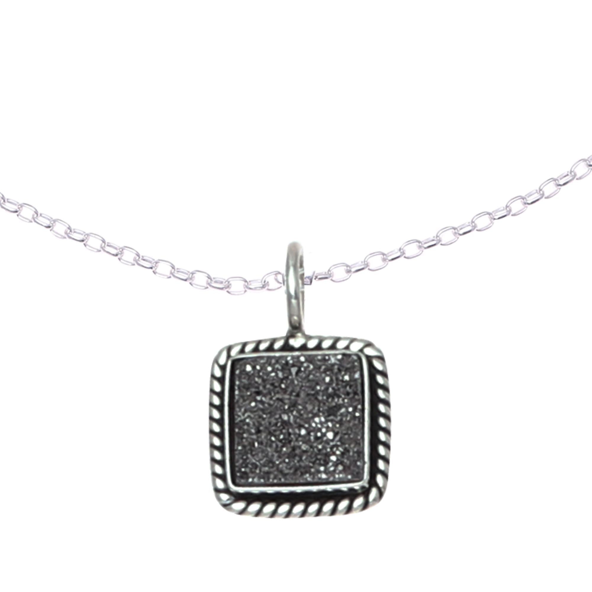 Premium Grey Sparkle Sterling Silver Necklace with Drusy Quartz Pendant