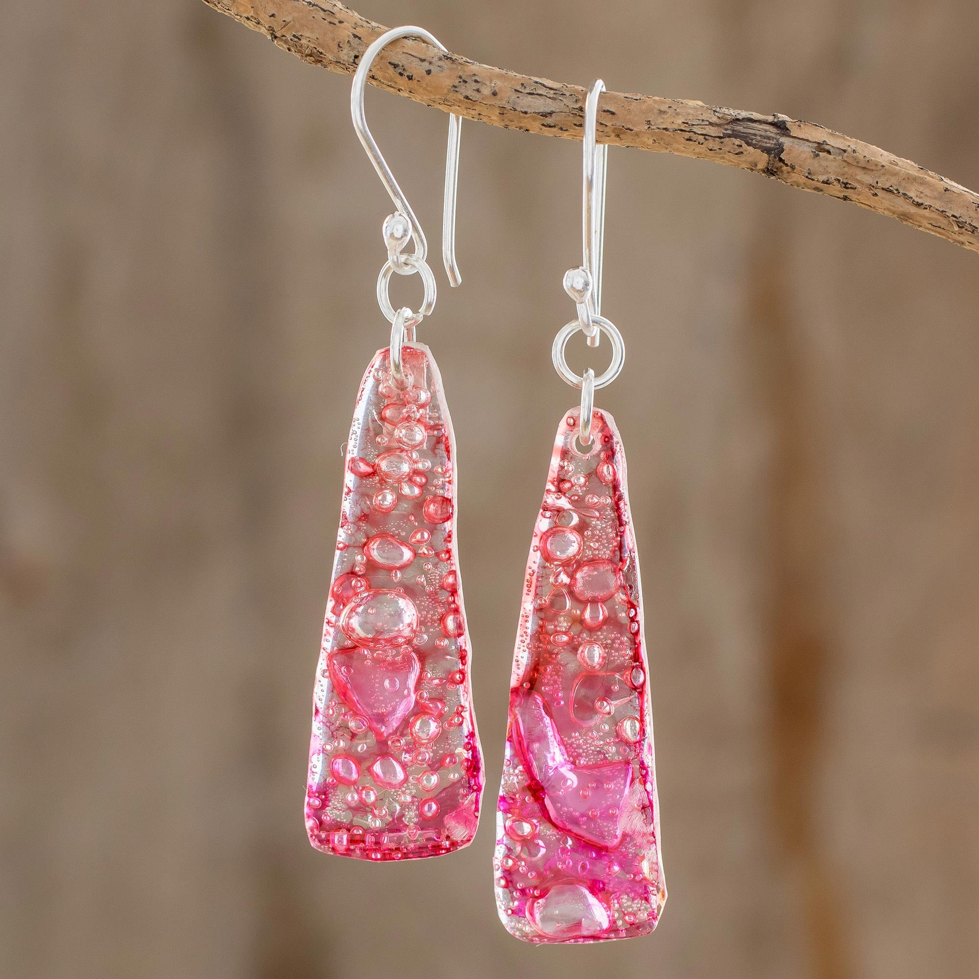 Eco-Chic Pink Recycled CD Dangle Earrings - Handcrafted in Guatemala