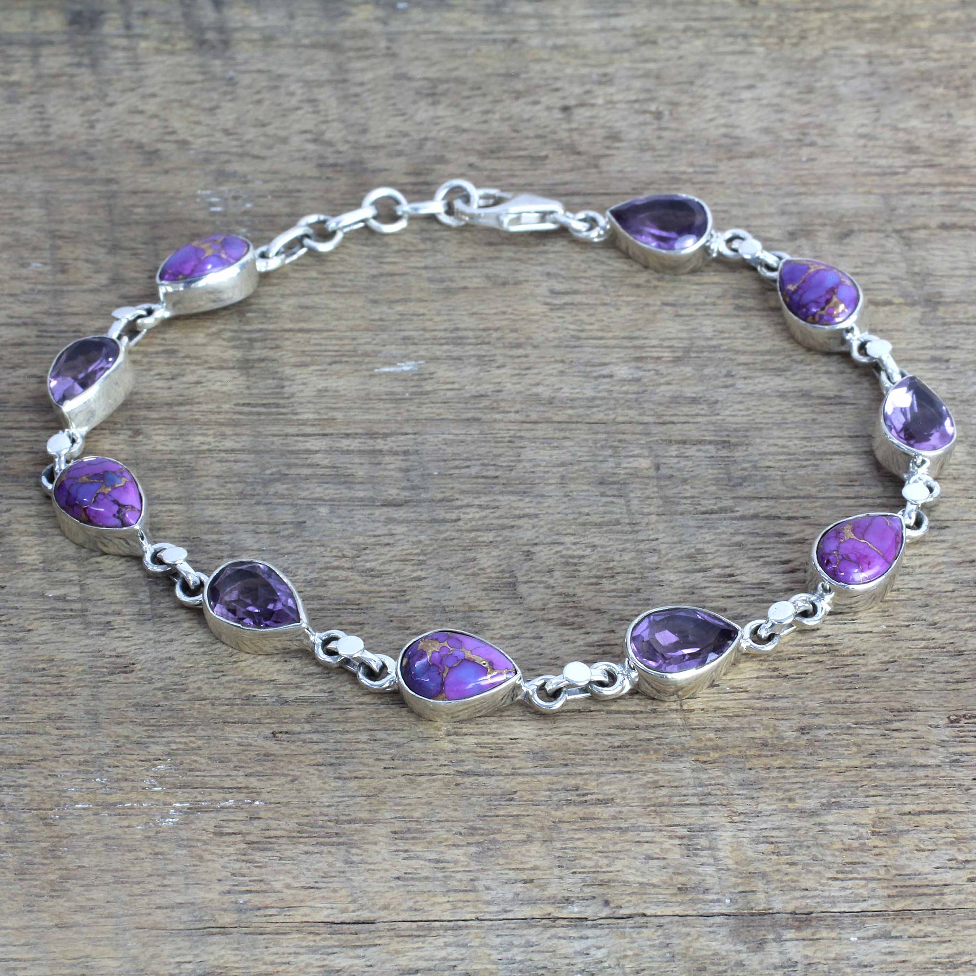 Premium Amethyst & Turquoise Sterling Silver Bracelet | Handcrafted in India