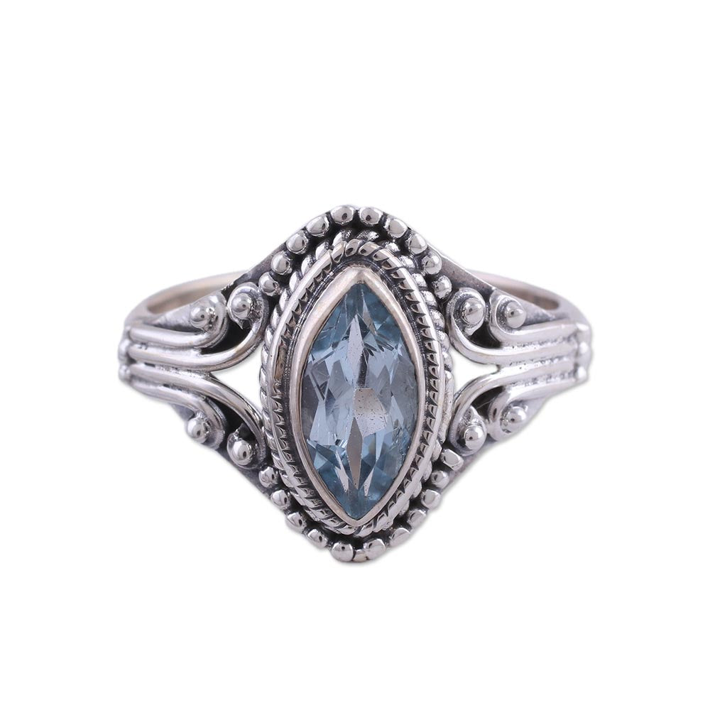 Premium Blue Topaz Sterling Silver Ring – Handcrafted Elegance from India