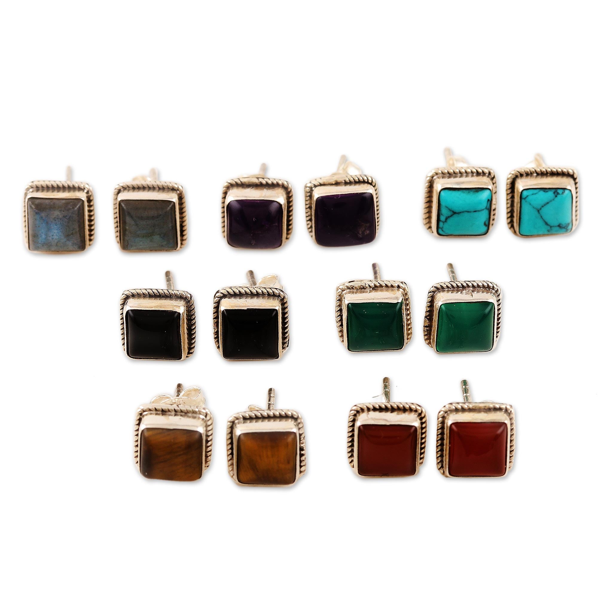 Premium Black Magic Gemstone Stud Earrings - Set of 7 (Handcrafted Elegance)