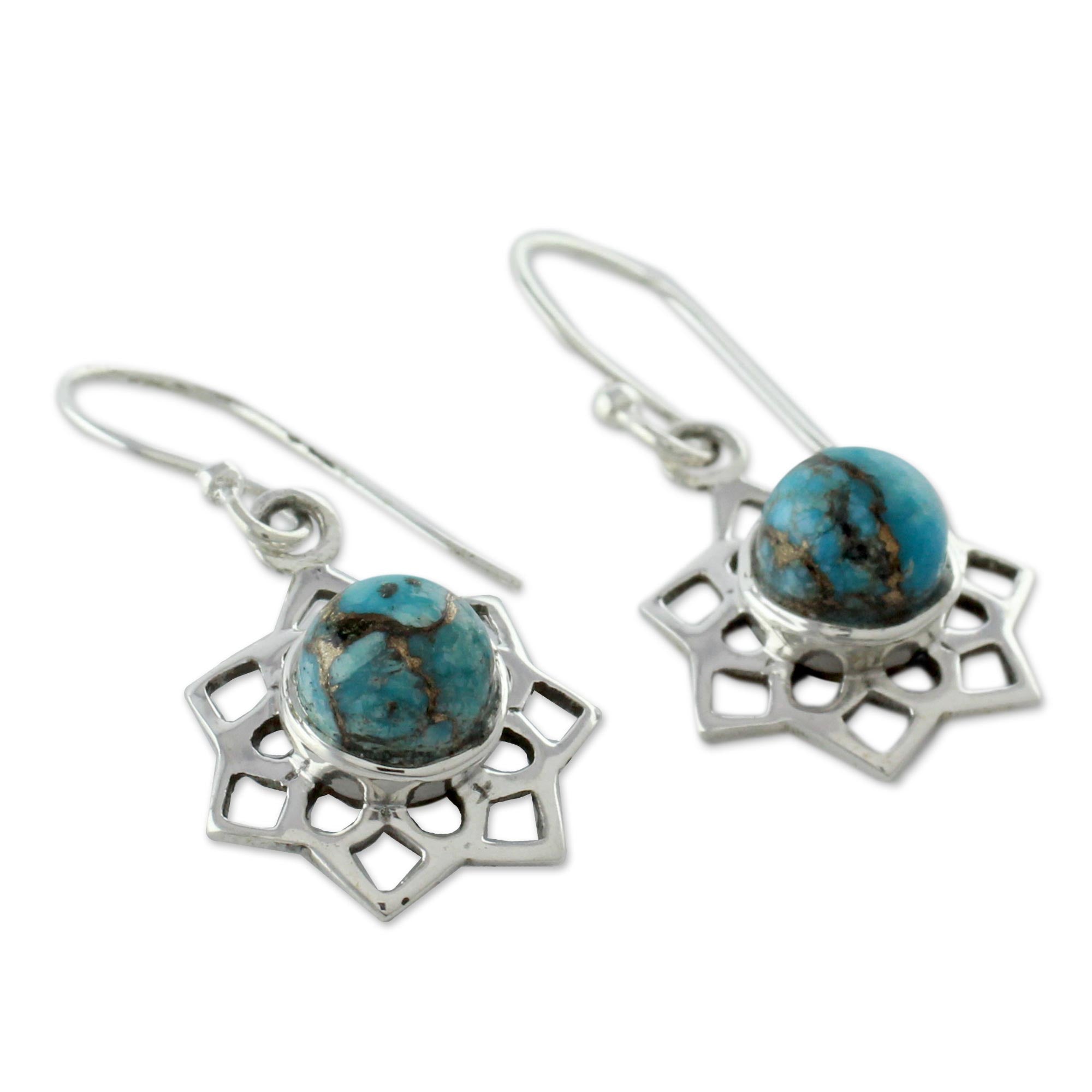 Premium Star of Gujurat Turquoise Earrings - Handcrafted Sterling Silver Jewelry