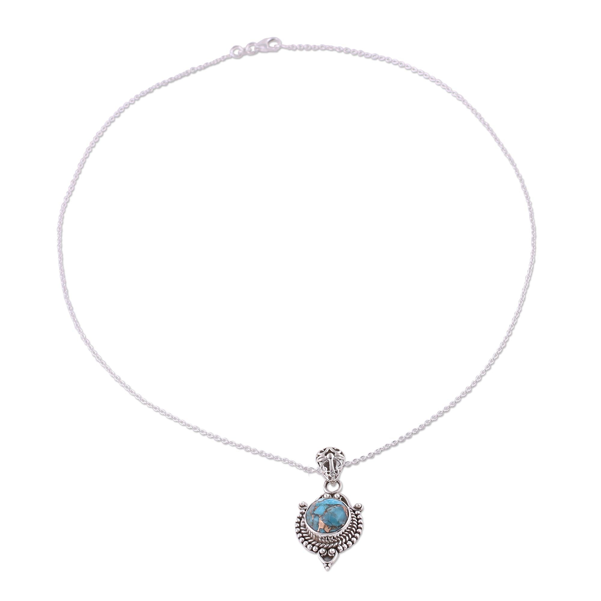 Premium Dotted Elegance Necklace: Sterling Silver & Turquoise from India