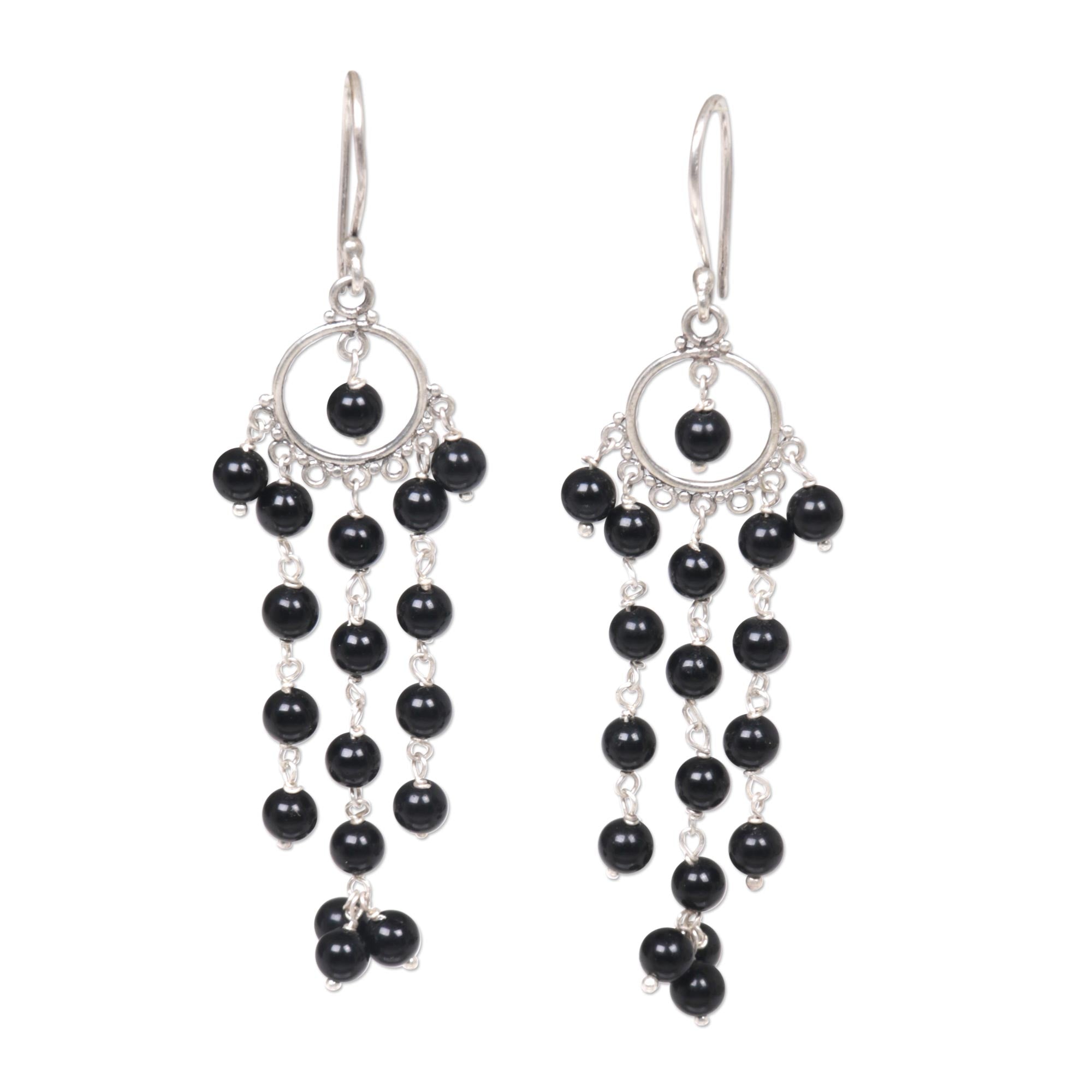 Premium Artisan Onyx & Sterling Silver Chandelier Earrings by Made Sugi