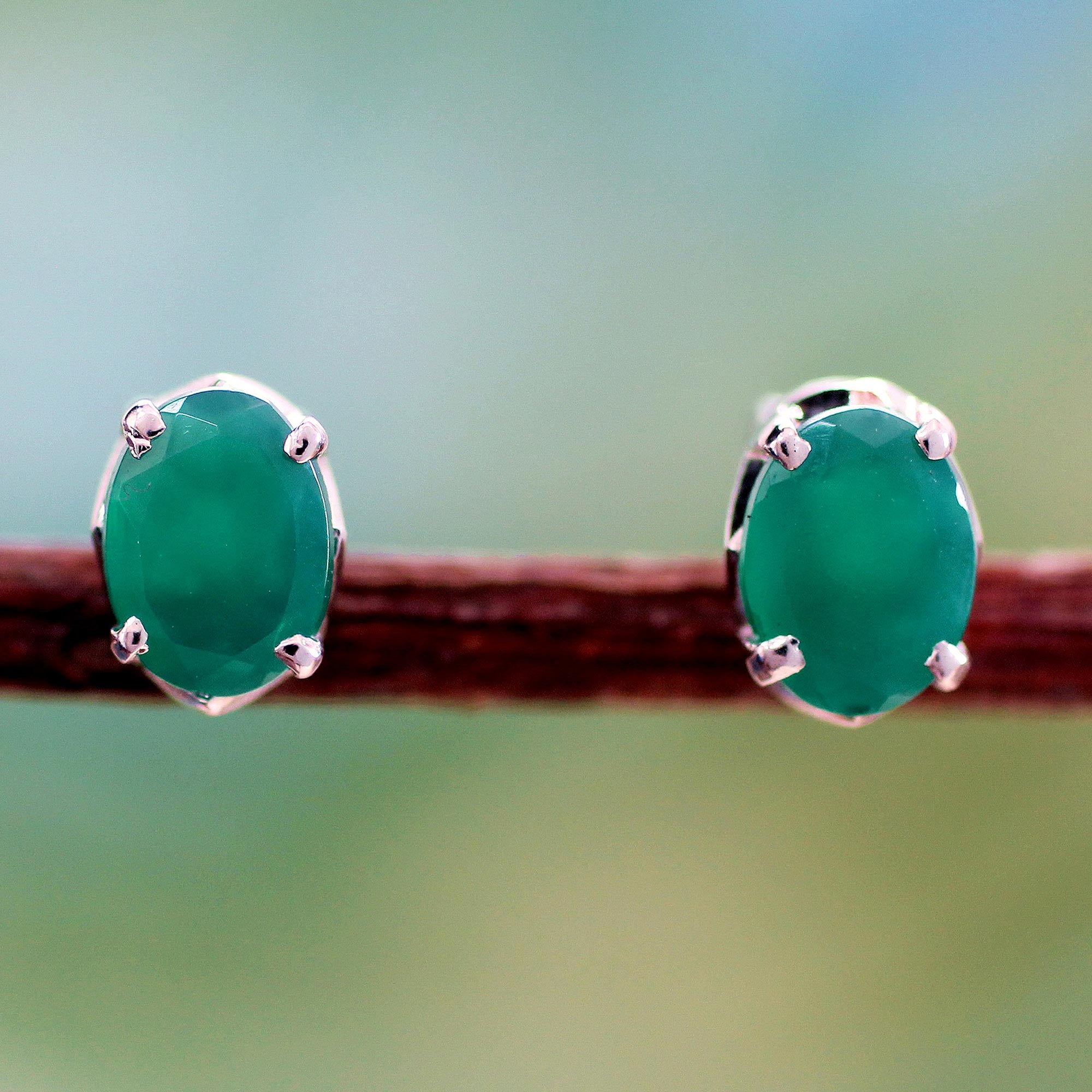 Premium India Green Onyx Sterling Silver Earrings