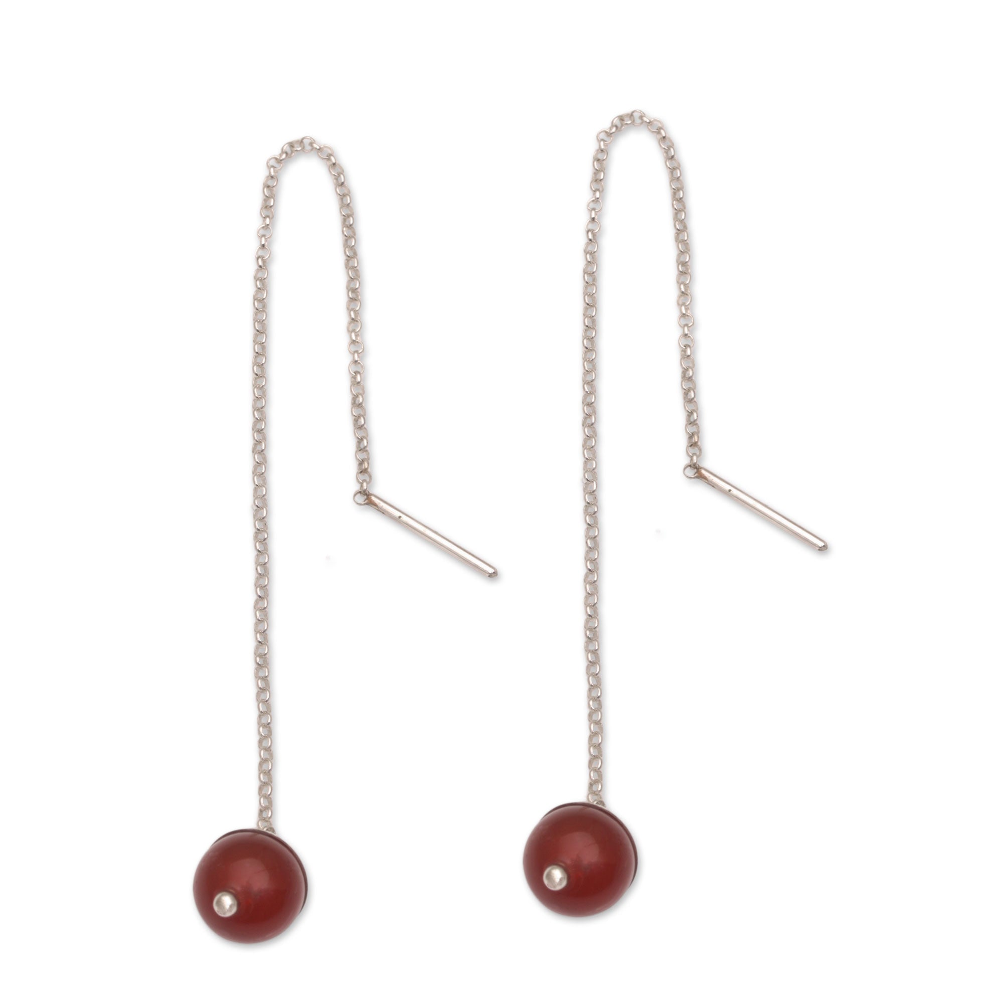 Premium Soaring Dawn Carnelian Threader Earrings - 925 Sterling Silver