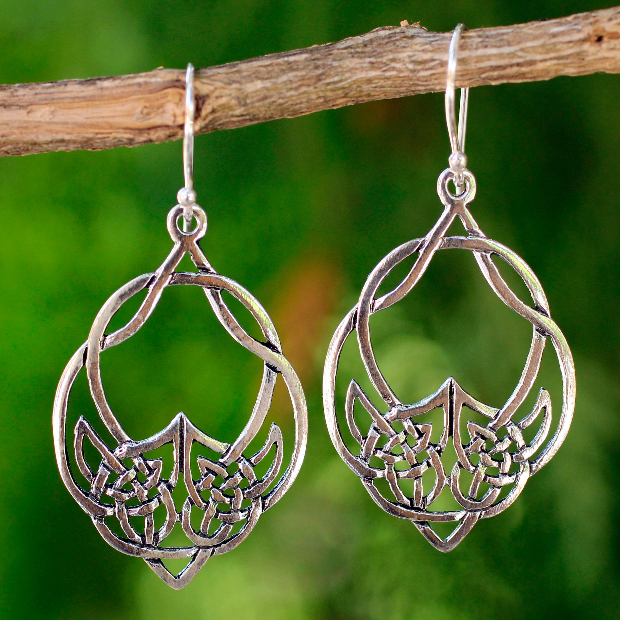 Premium Lotus Lace Sterling Silver Dangle Earrings - Handmade Elegance