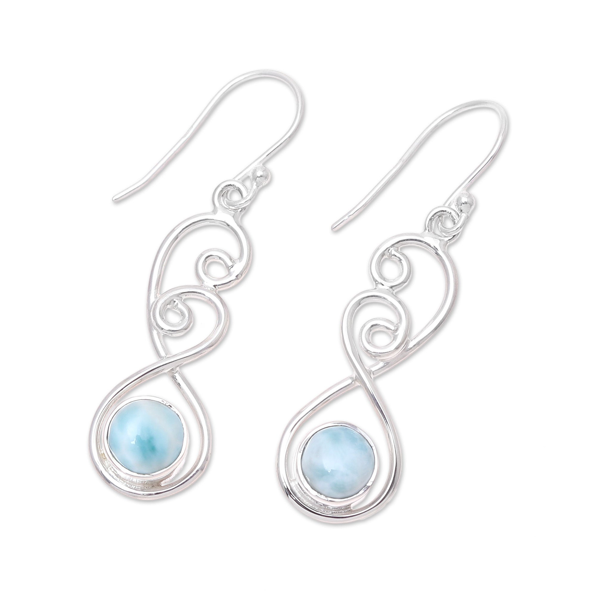 Premium Sky Swirl Sterling Silver & Larimar Dangle Earrings