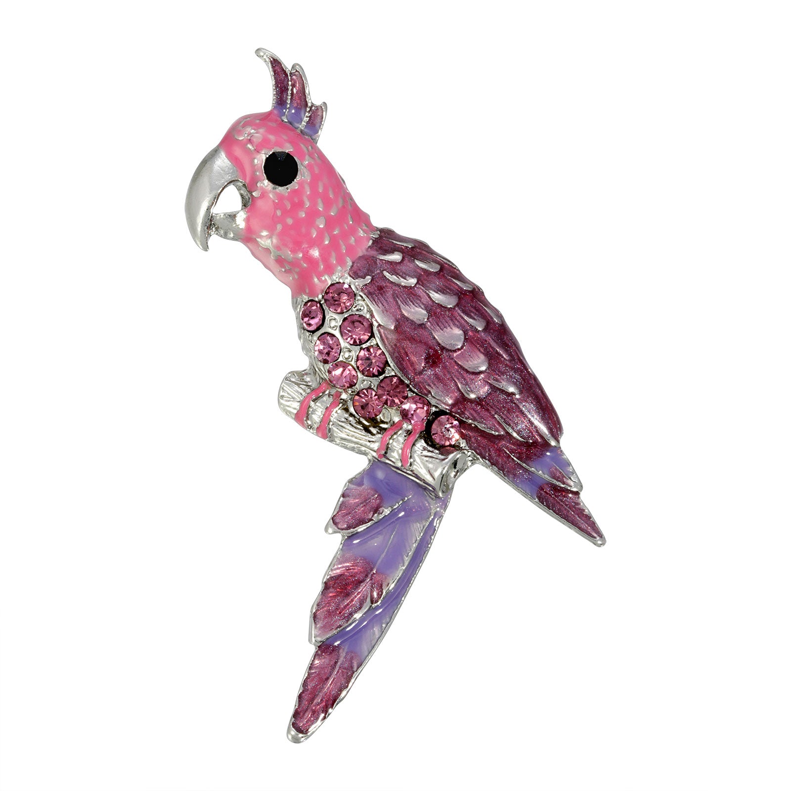 Premium Silver-Tone Parrot Bird Pin - Vibrant Purple & Pink Enamel Design