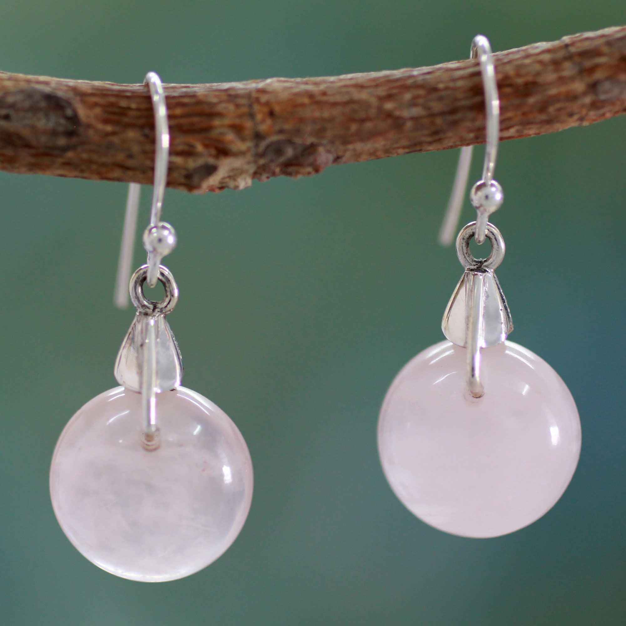 Premium Rose Quartz Sphere Earrings - Handcrafted India Artisan Jewelry for Love & Romance