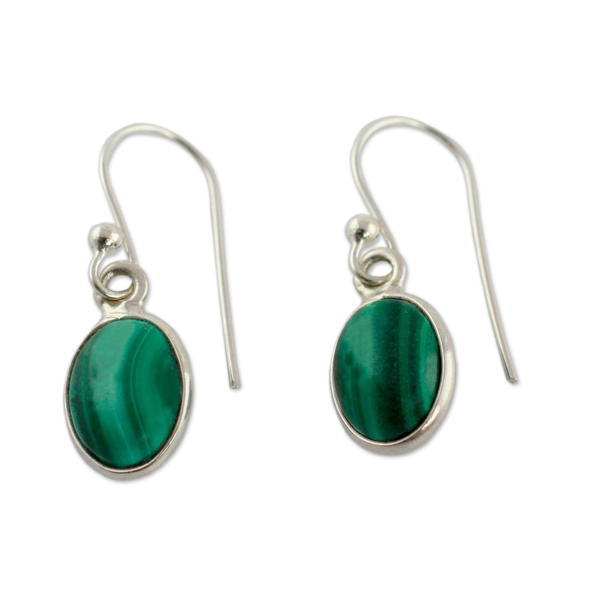 Premium Malachite Silver Dangle Earrings - Verdant Paths Collection