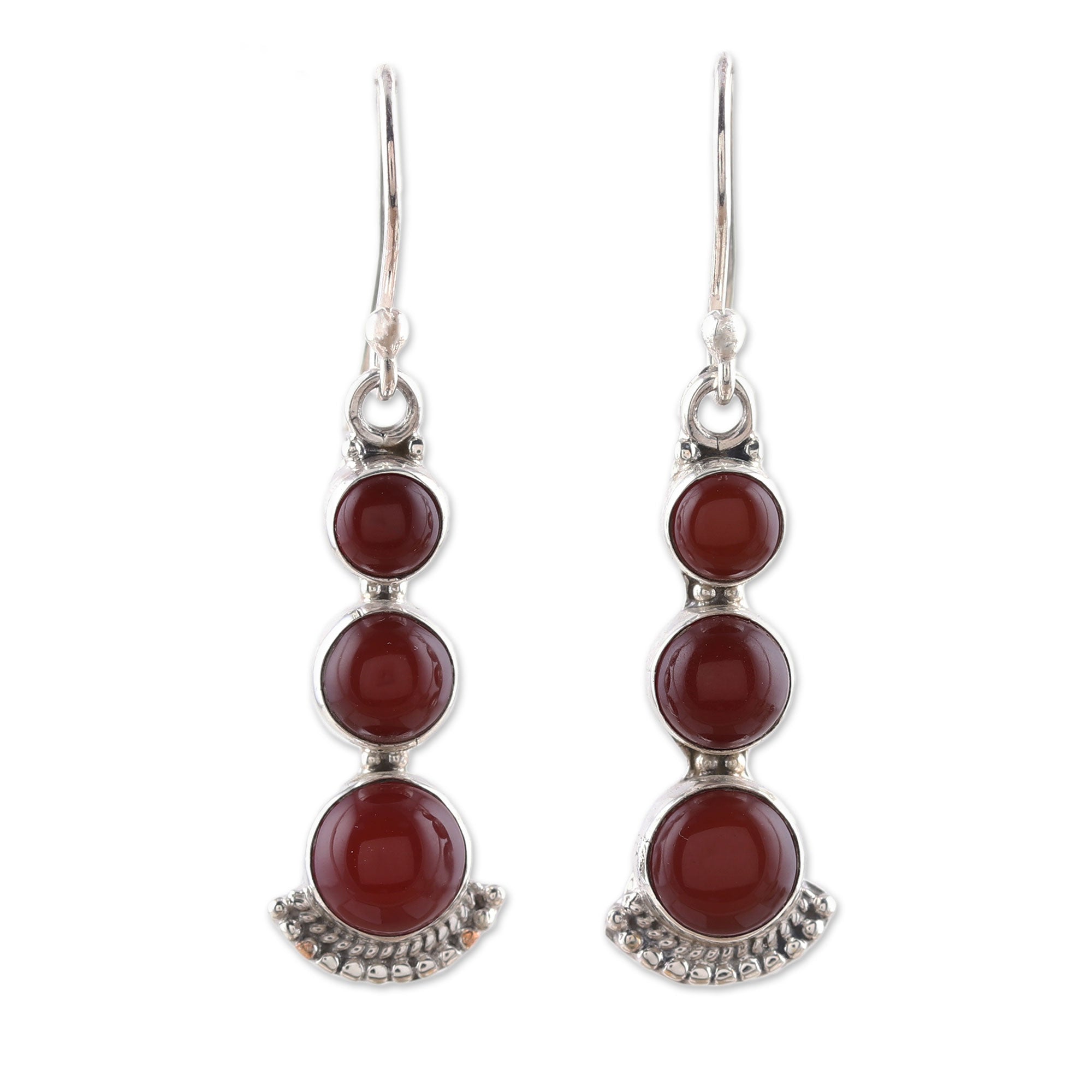 Premium Triple Gleam Carnelian Sterling Silver Dangle Earrings