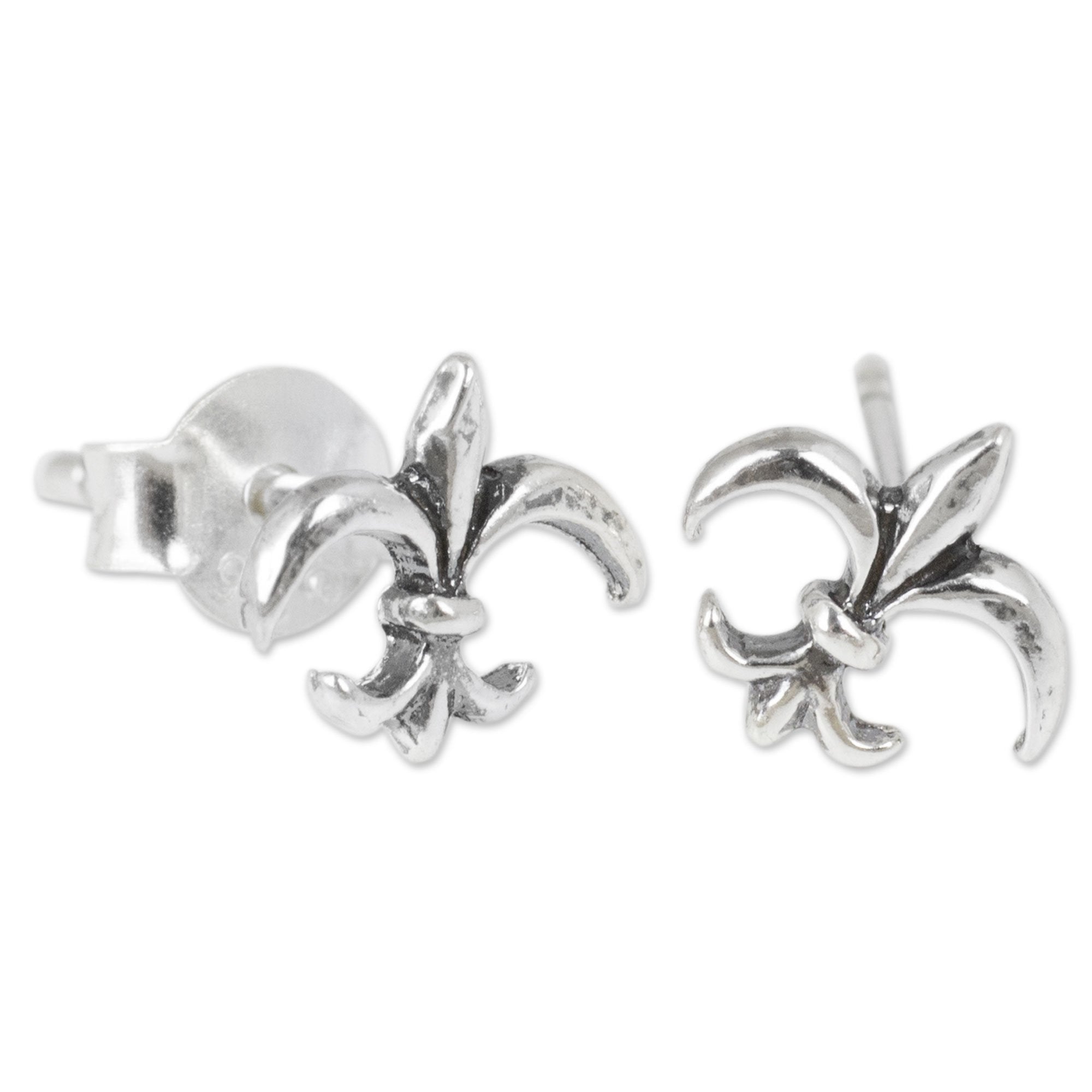 Premium Silver 'Fleur-de-lis' Stud Earrings - Handmade Elegance