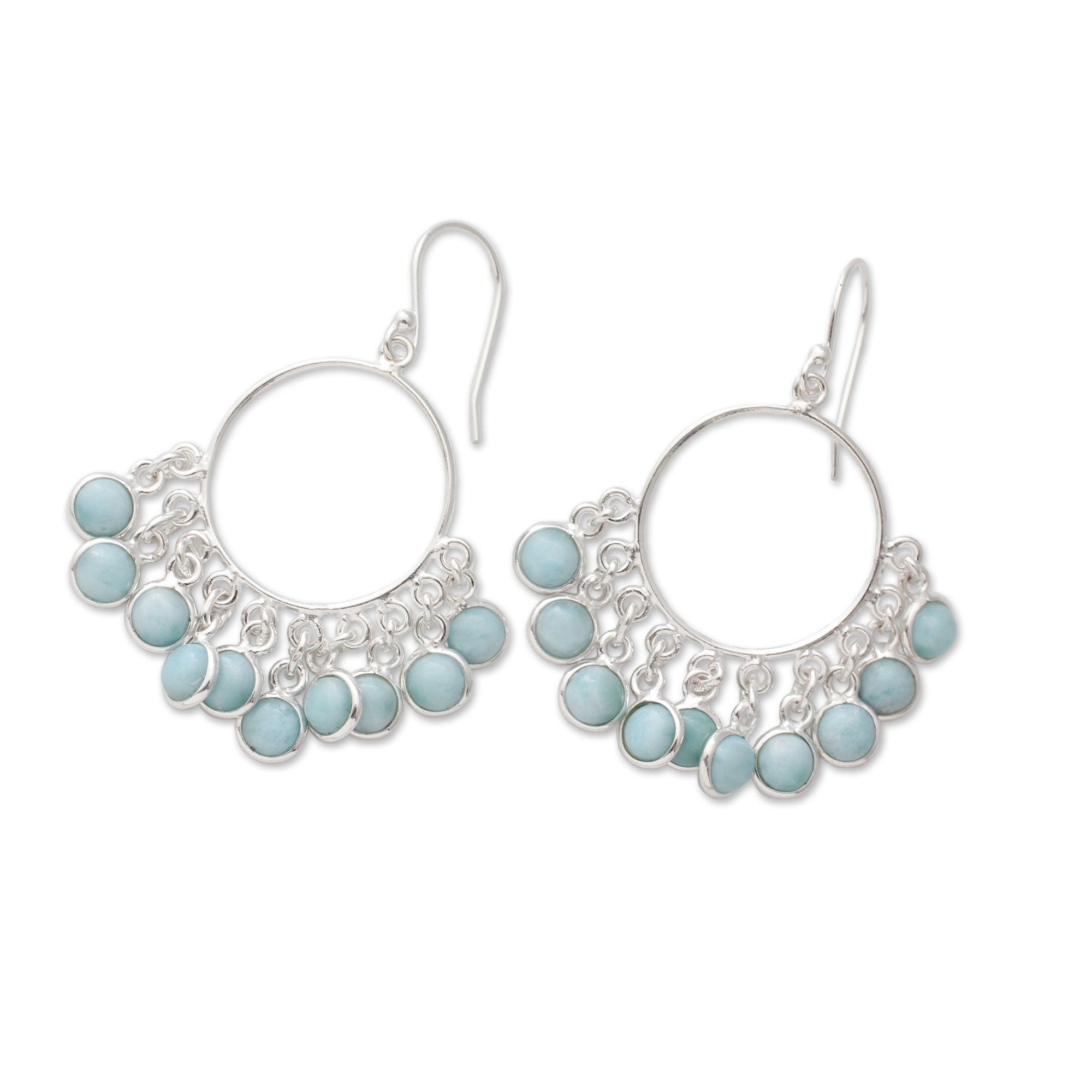 Premium Playful Petals Handmade Larimar Sterling Silver Chandelier Earrings