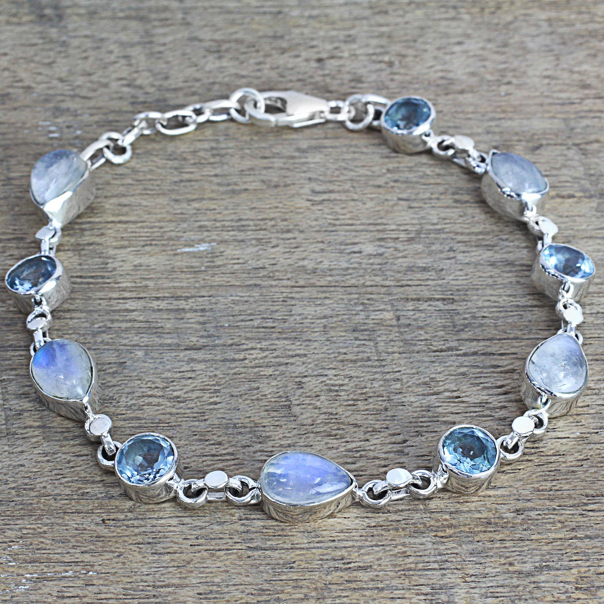Premium Misty Sky Moonstone & Topaz Bracelet - Handcrafted Elegance