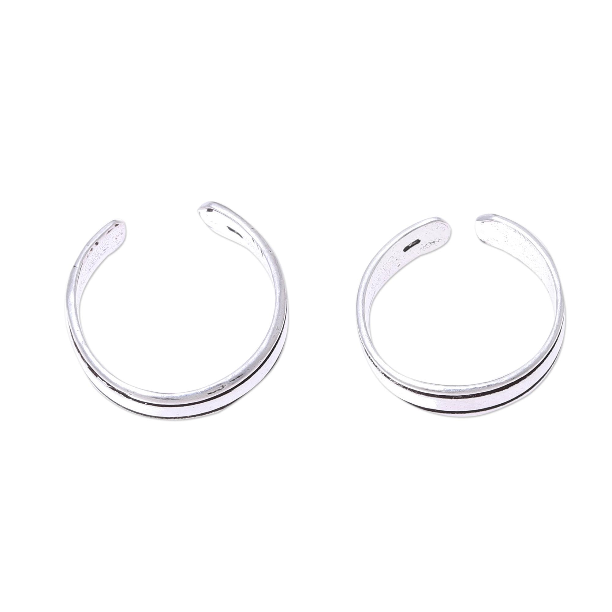 Premium Adjustable Sterling Silver Minimalist Toe Rings – Striped Design