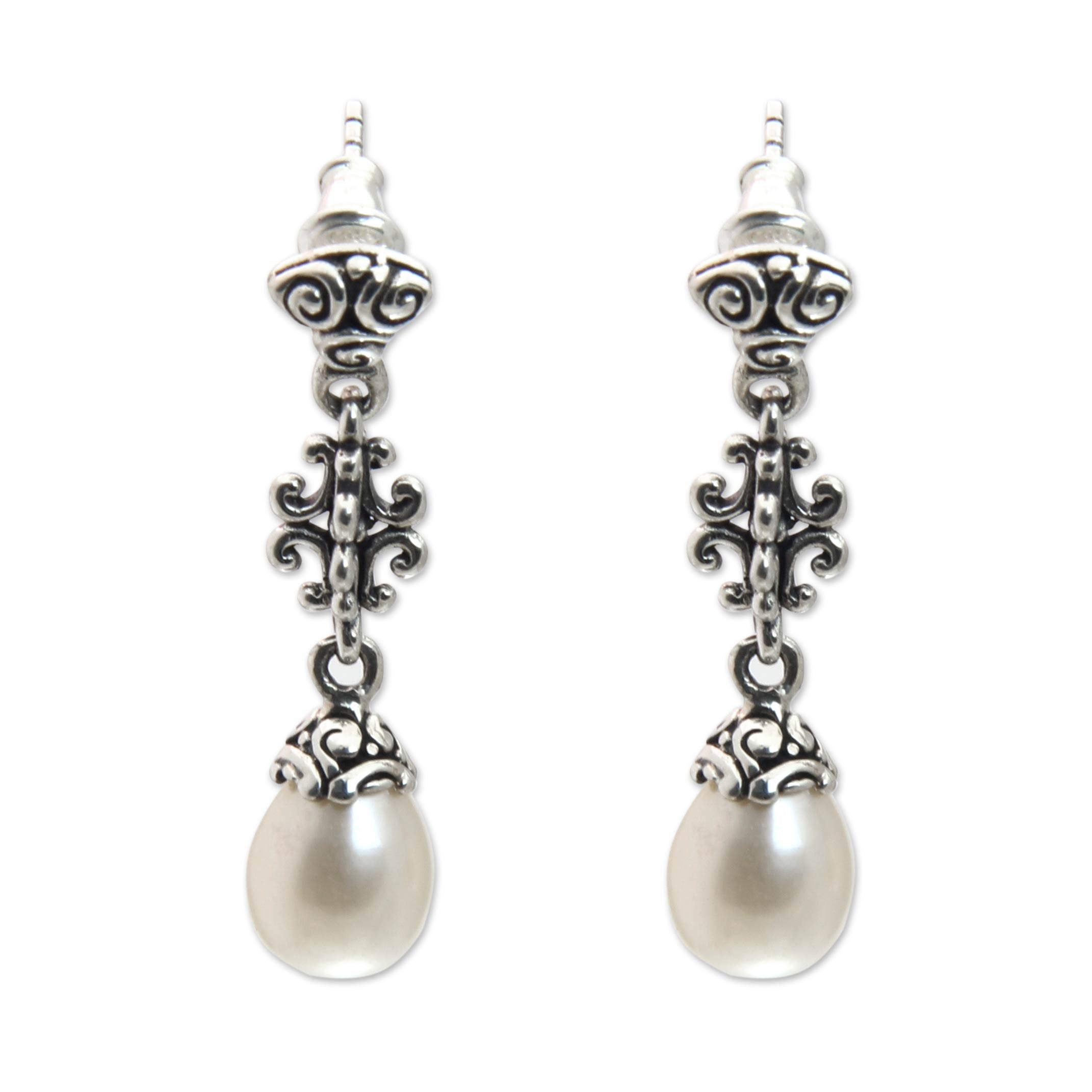 Premium Sacred Dance Cultured Pearl Dangle Earrings in Sterling Silver