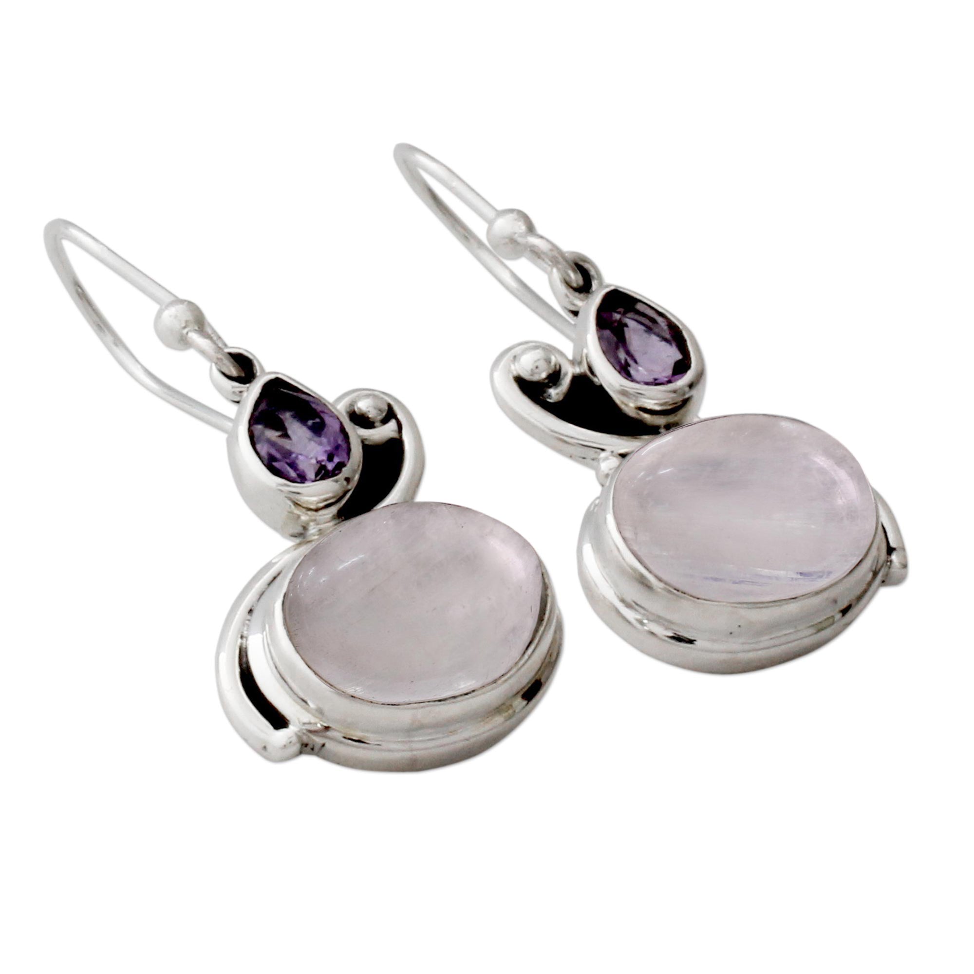 Premium Moonstone & Amethyst Dangle Earrings - Handcrafted Sterling Silver