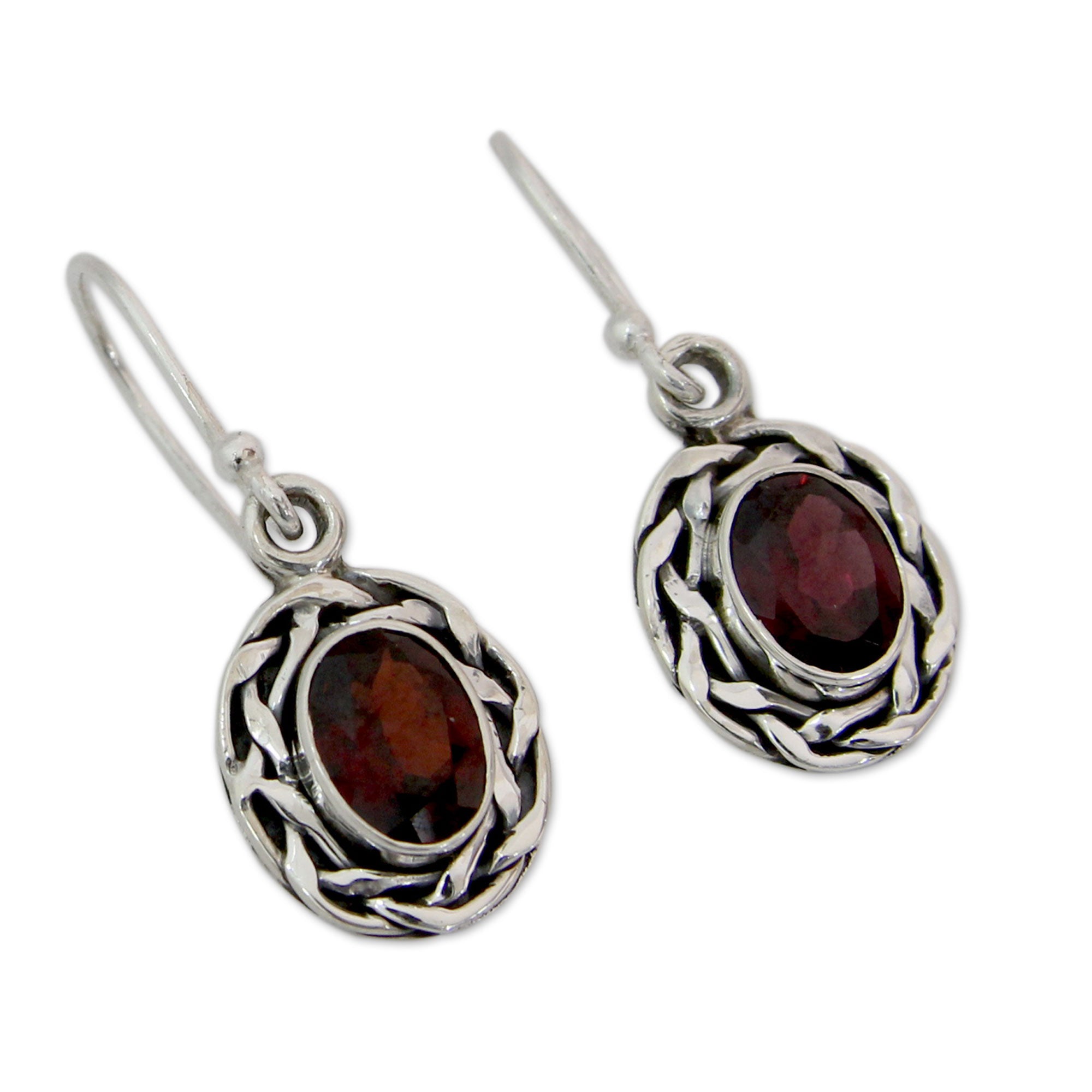 Premium Indian Handwoven Sterling Silver & Garnet Dangle Earrings